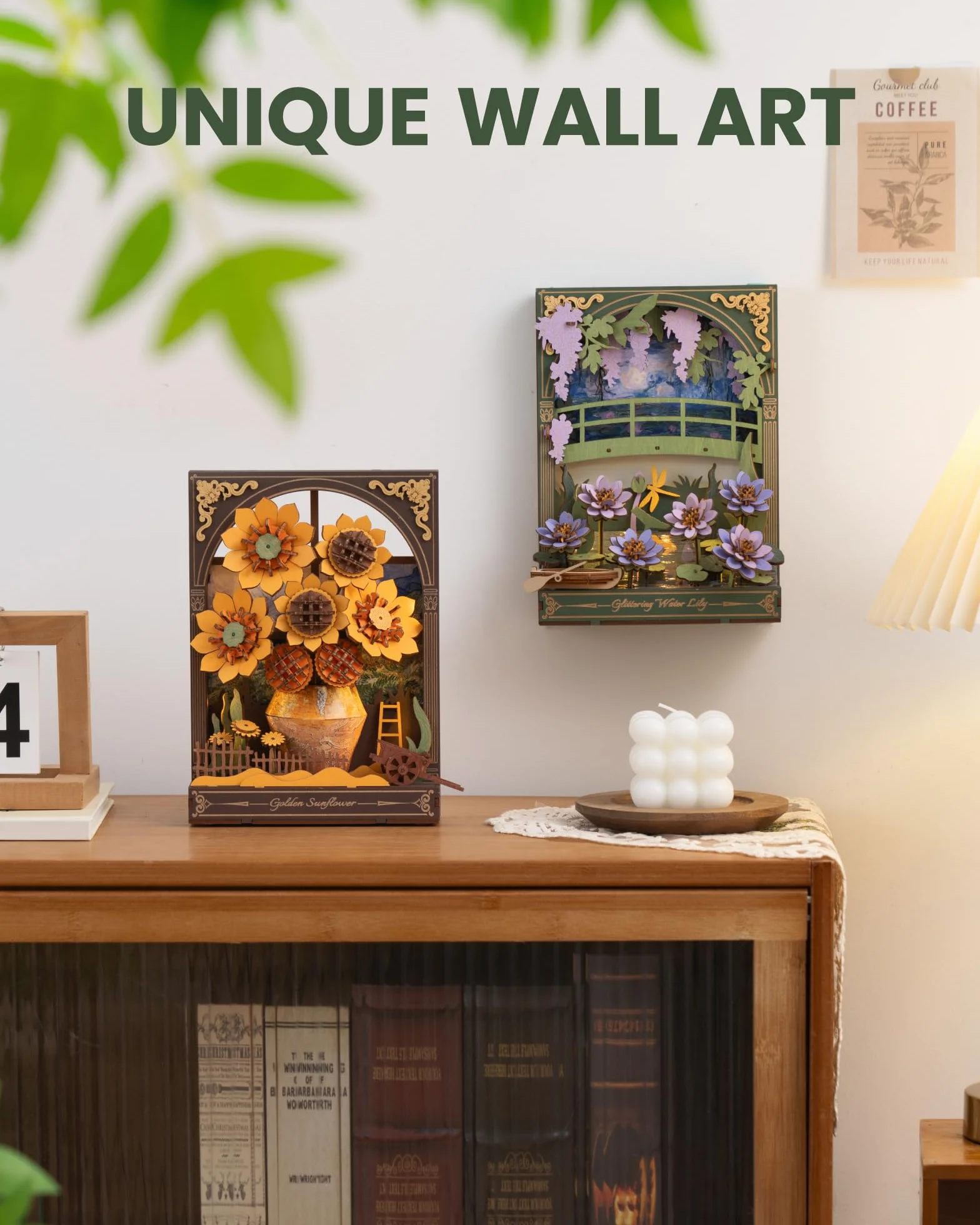ROWOOD Drewniane puzzle 3D dla dorosłych dzieci ze światłem LED, zestaw kwiatowy wzór, dekoracja stołu lub ściany, kreatywny prezent dla kobiet mężczyzn TH001 lilia wodna