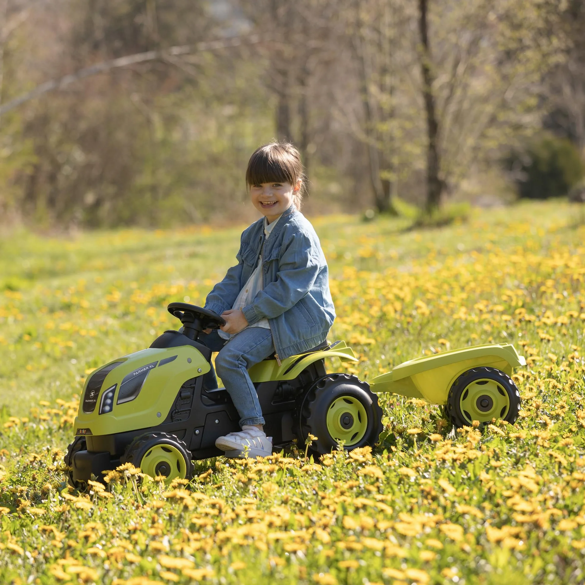Smoby - Farmer XL Zielony Traktor + Przyczepa - Traktor na pedały dla dzieci - Regulowane Siedzenie - Kierownica z Klaksonem - Otwierana Maska - Od 3 Lat - Wyprodukowano We Francji