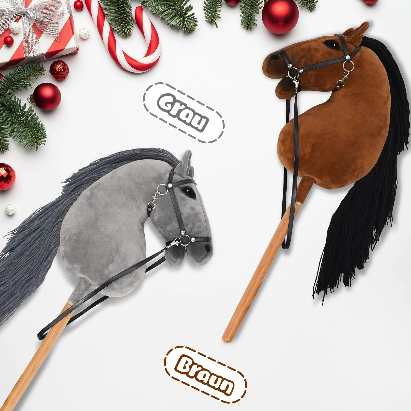 Hobby Horse dla dzieci, koń na kiju, zabawka, koń z uzda i wodze, drewniany koń, pluszowy koń dla dzieci od 3 lat