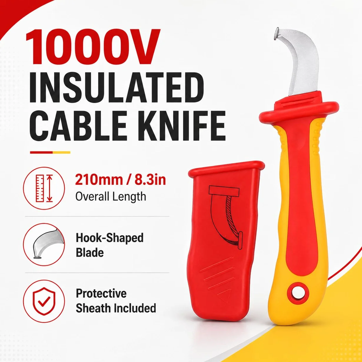 VOBOR Nóż do kabli izolowany 1000 V, antymagnetyczny kabel szybkotaśmowy, narzędzie do ściągania izolacji do instalacji instrumentów i przerw w obwodach