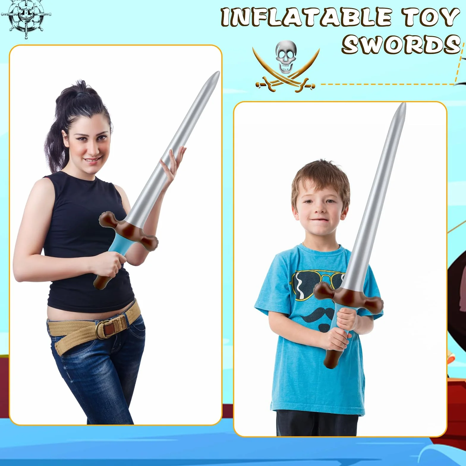 10 sztuk nadmuchiwane miecze, 60 cm nadmuchiwane pirackie miecze zabawki plastikowe miecze dla dzieci, na Halloween pirackie motywy odgrywanie ról gry imprezowe dekoracje