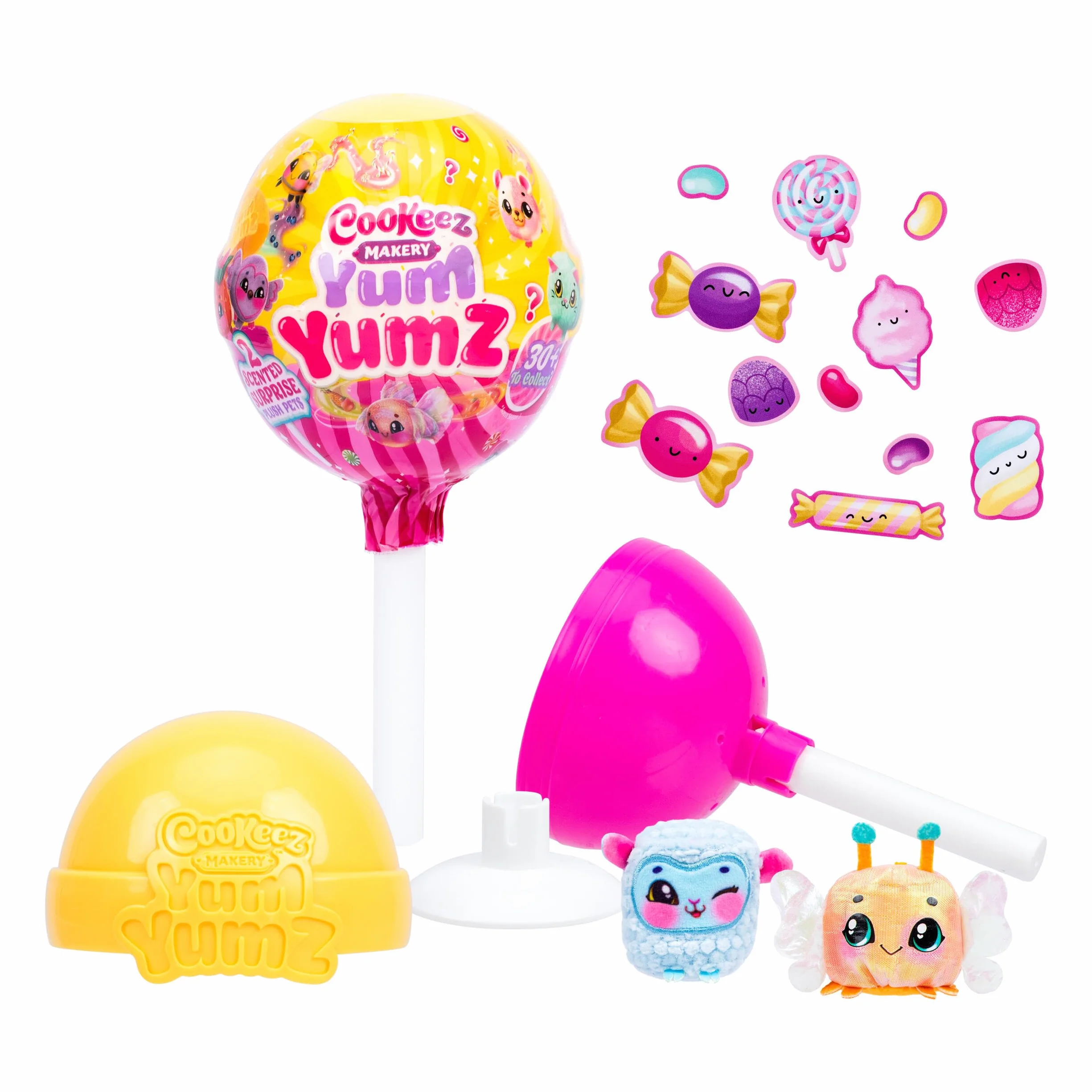 Cookeez Makery Yum Yumz Twin Pack, seria 3, pełna zabawy i mniamu, 2 słodkie pachnące pluszowe niespodzianki wewnątrz lizaka, ponad 30 pluszowych cukierków do kolekcjonowania ze zwykłą, rzadką, ultra