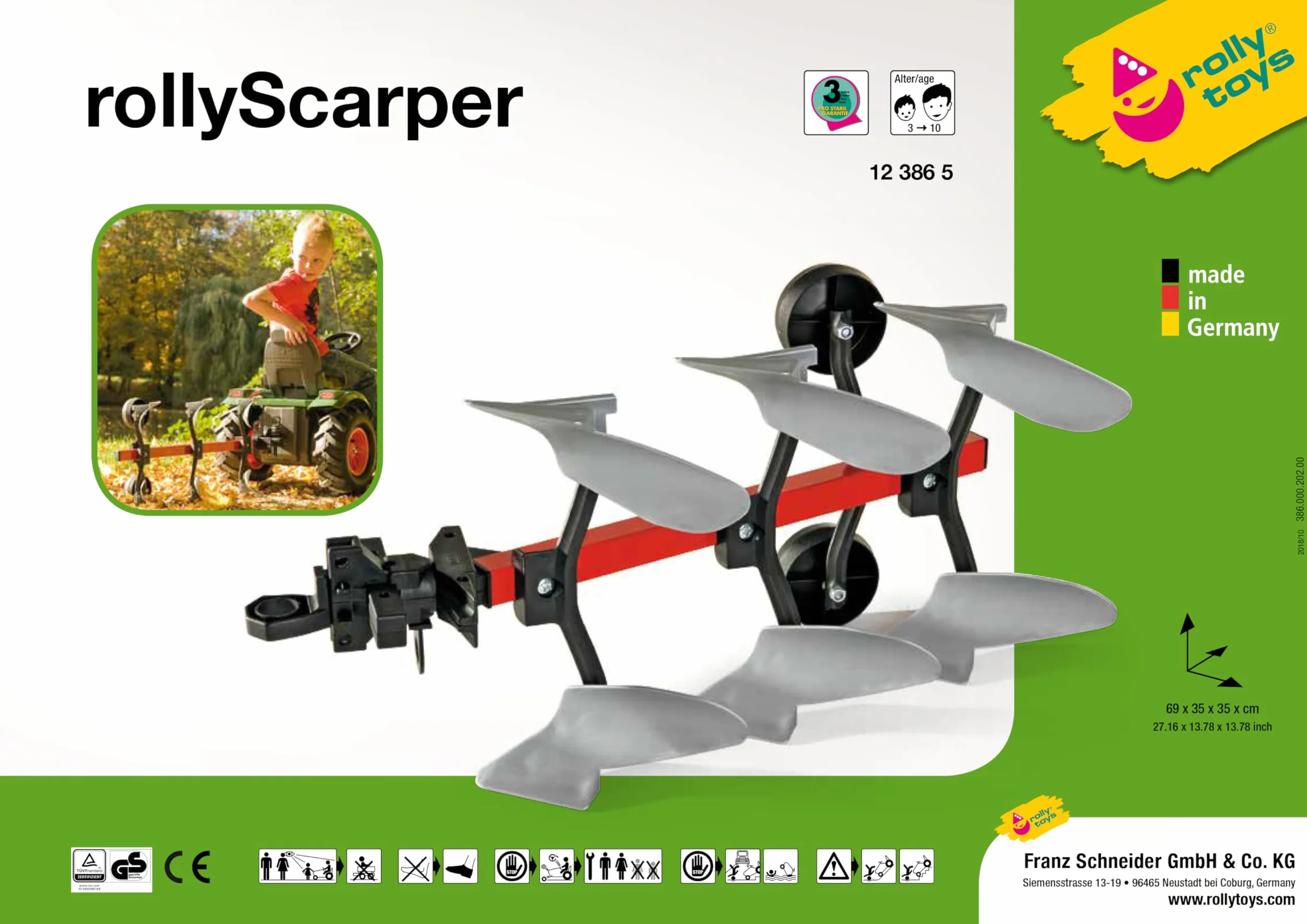 Rolly Toys | Rollscraper | Duży, wytrzymały, trójbruzdowy pług do ciągników | 123865