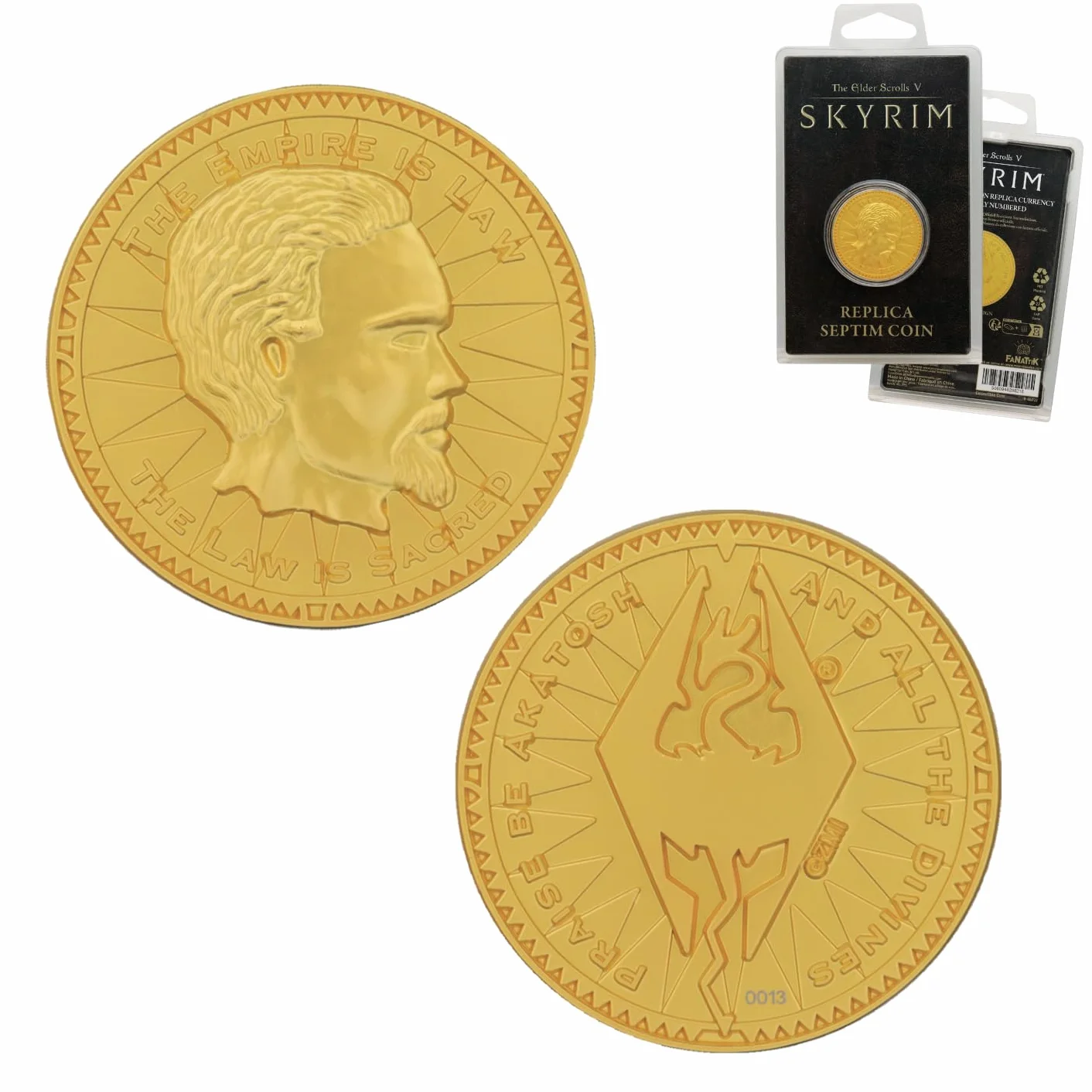 FaNaTtik The Elder Scrolls Collectors Replika Monety Septim – Specjalna Edycja Misty Gold, Indywidualnie Numerowana Sztuka, Oficjalny Produkt Skyrim (38mm)