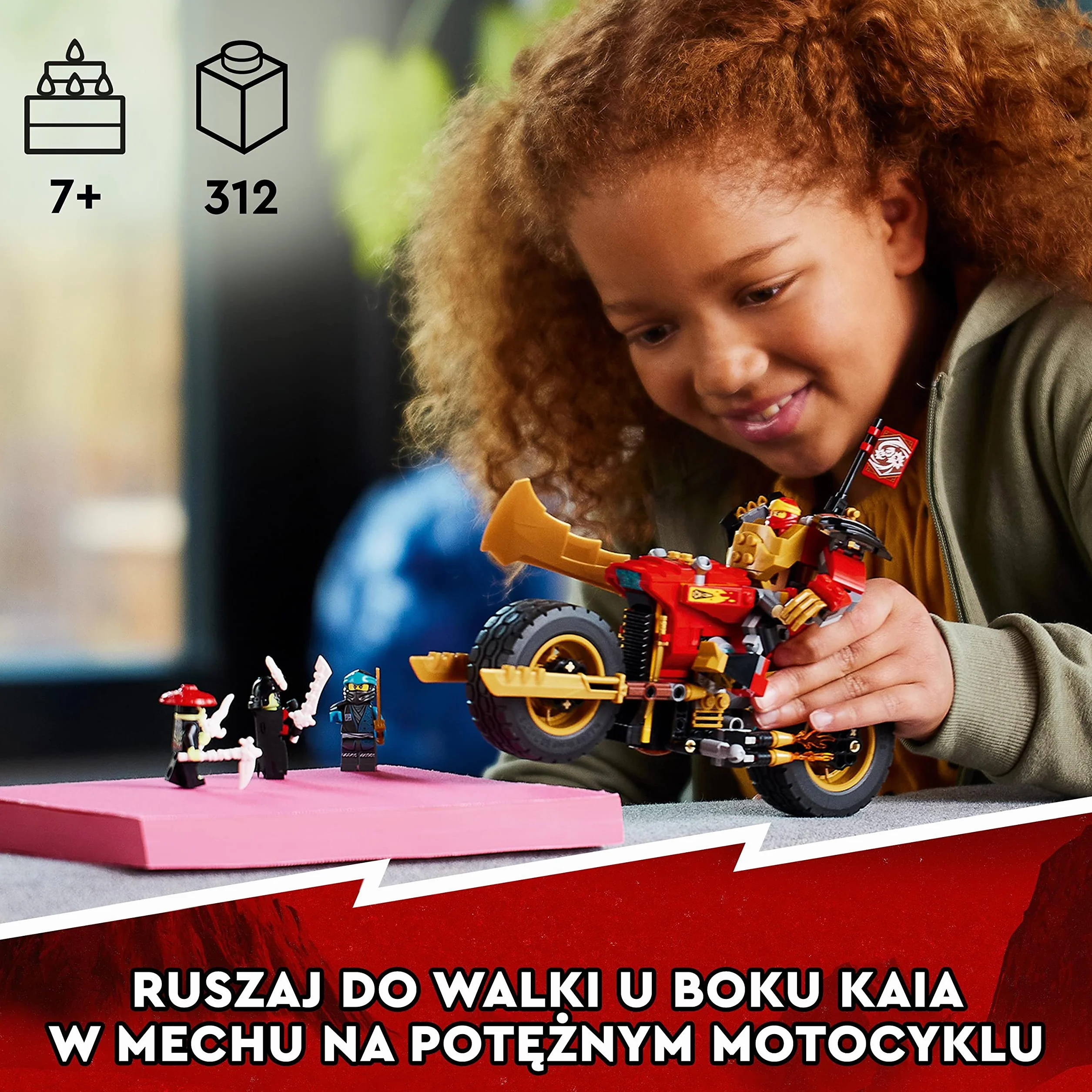 LEGO 71783 NINJAGO Jeździec-Mech Kaia EVO, Motocykl Ninja do Ulepszania, Figurka Mecha i 4 Minifigurki, Zabawki do Kolekcjonowania dla Dzieci od 7 Lat