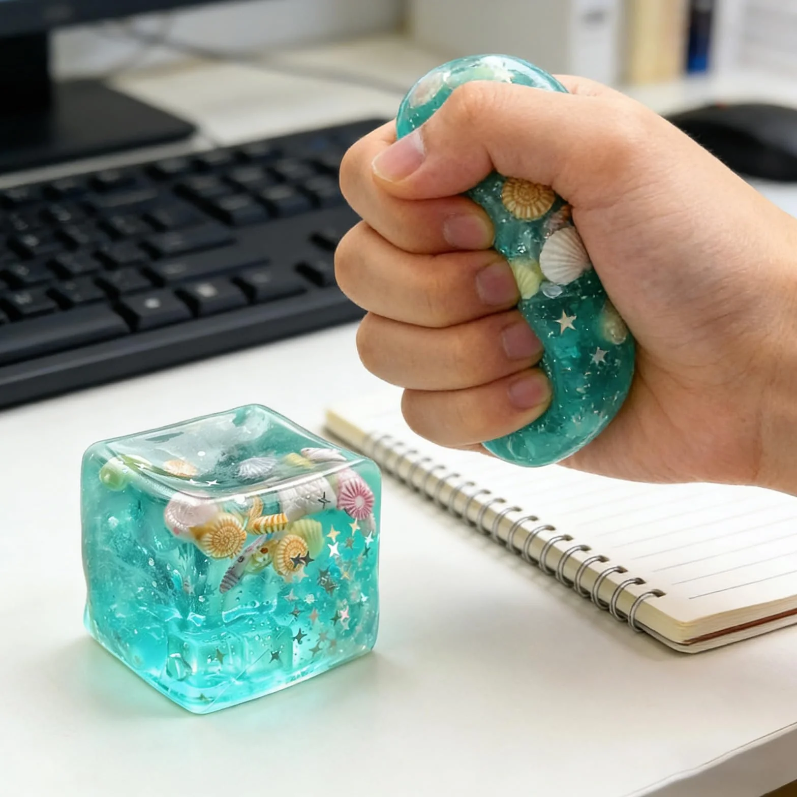 Kostki lodu Squishies oceaniczne muszle, zabawki sensoryczne, powolny wzrost, relaksujące stres, elastyczne piłki do ściskania, brokatowe muszle, zabawki Fidget