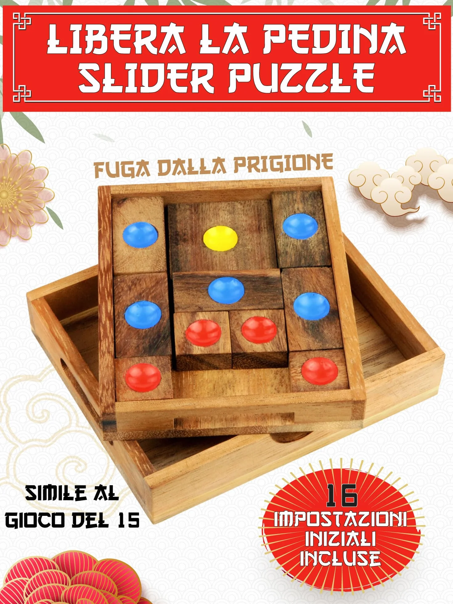 Logica Puzzles Art. Ucieczka z Więzienia - Khun Phaen - Klotski - Puzzle Drewniane - 16 Gier w 1 - Różne Trudności - Kolekcja Orient Express