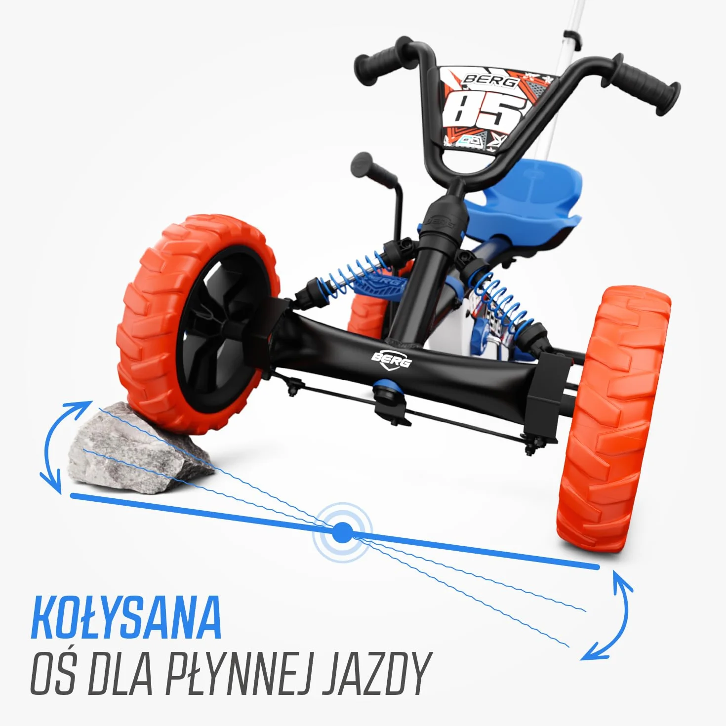 BERG Gokart Buzzy Nitro 2-w-1 z drążkiem przesuwnym | z ruchomym wolnym biegiem, pojazdem dziecięcym, bezpiecznym i stabilnością, zabawka dla dzieci w wieku 2,5-5 lat