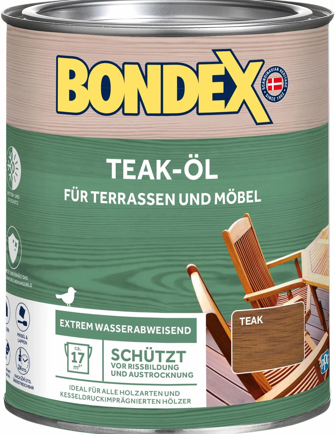 Bondex Olej tekowy 0,75 l na 17 m² | bardzo odporny na działanie wody | chroni przed pękaniem i wysychaniem | oddychający | matowy | olej do drewna | ochrona drewna