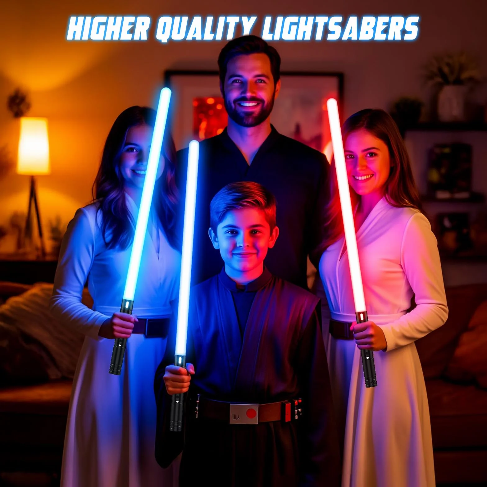 Miecz laserowy, miecz laserowy dla dzieci RGB 15 kolorów, miecze laserowe z efektami dźwiękowymi FX, zabawka dla dzieci, Halloween, galaktyczny wojownik odgrywanie ról (60 cm, 1 szt.)