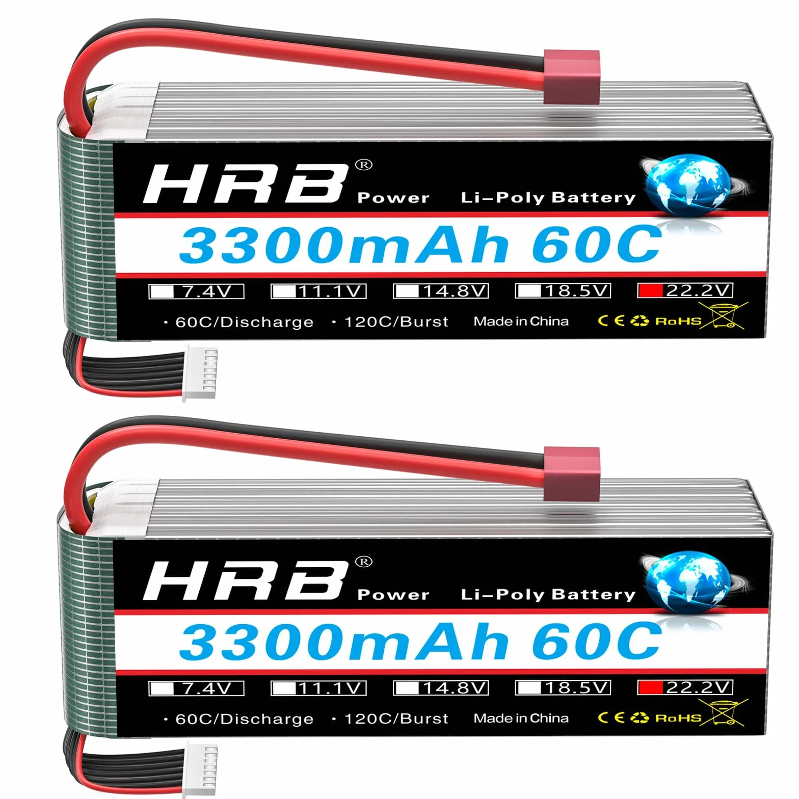HRB 2 opakowania 6S 3300mAh 22,2 V 60C LiPo Akumulator z wtyczką do samochodów RC Car Boat Truck Heli Airplane (Dean T)