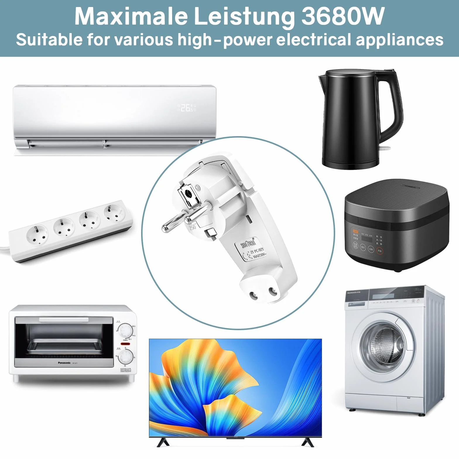 VIEVRE 2 wtyczki kątowe Schuko, płaskie, 250 V (16 A), wtyczka euro, wtyczka Schuko, kątowa do kabli do 3 x 1,5 mm², białe
