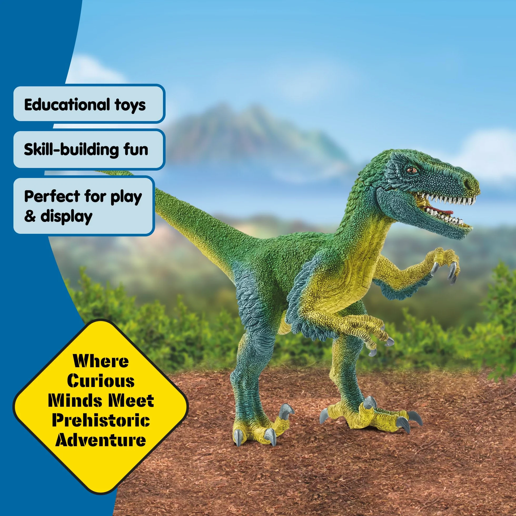 schleich DINOSAURS | Velociraptor 14585 | szczegółowa figurka z ruchomą szczęką i ramionami | świetny prezent dla dziewczynek i chłopców | zabawka dinozaur schleich od 3 lat | 18 x 6 x 10 cm