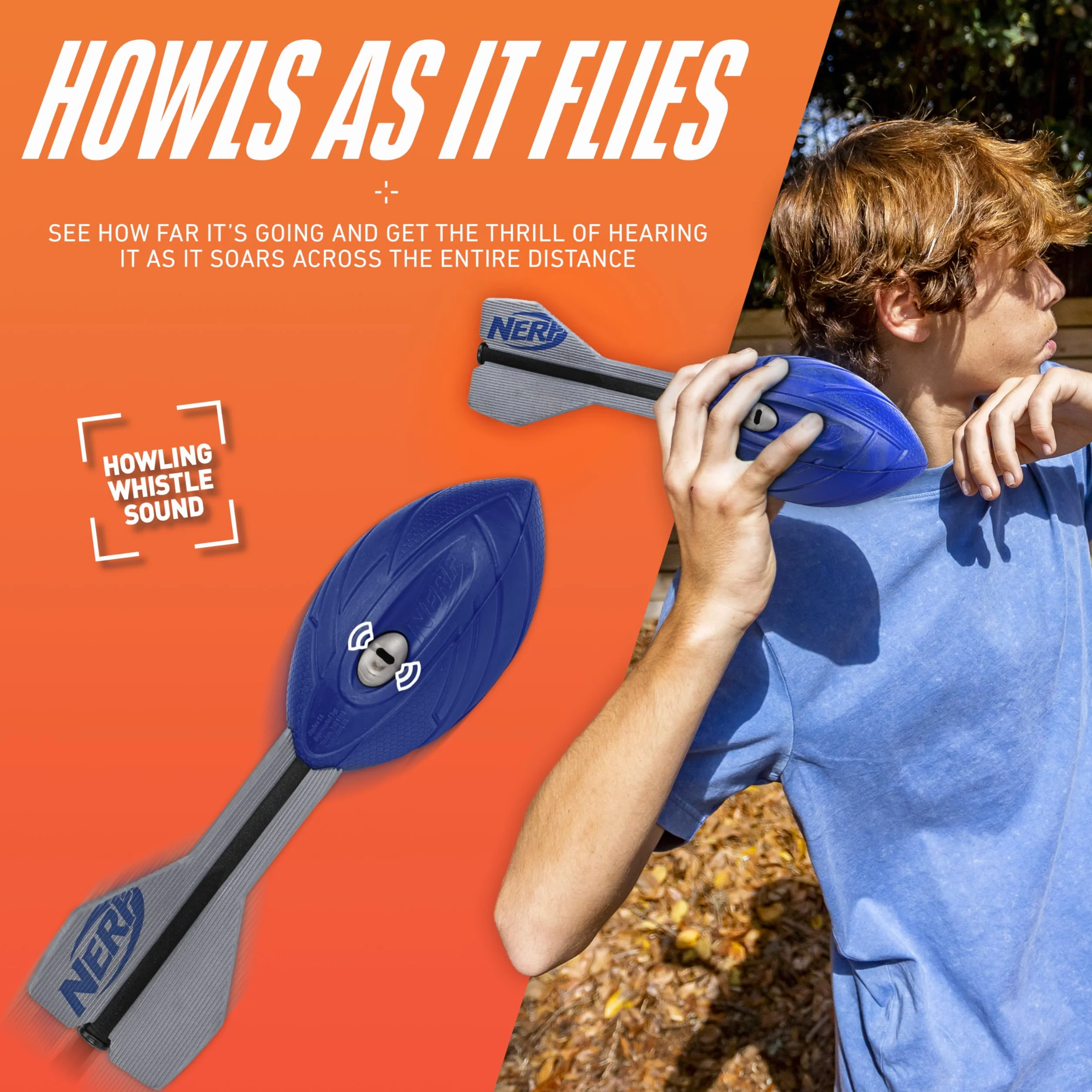 NERF Vortex Aero Howler Foam Ball – Classic Long-Distance Football - Flight-Optimizing Tail - Hand Grip – Indoor and Outdoor Fun