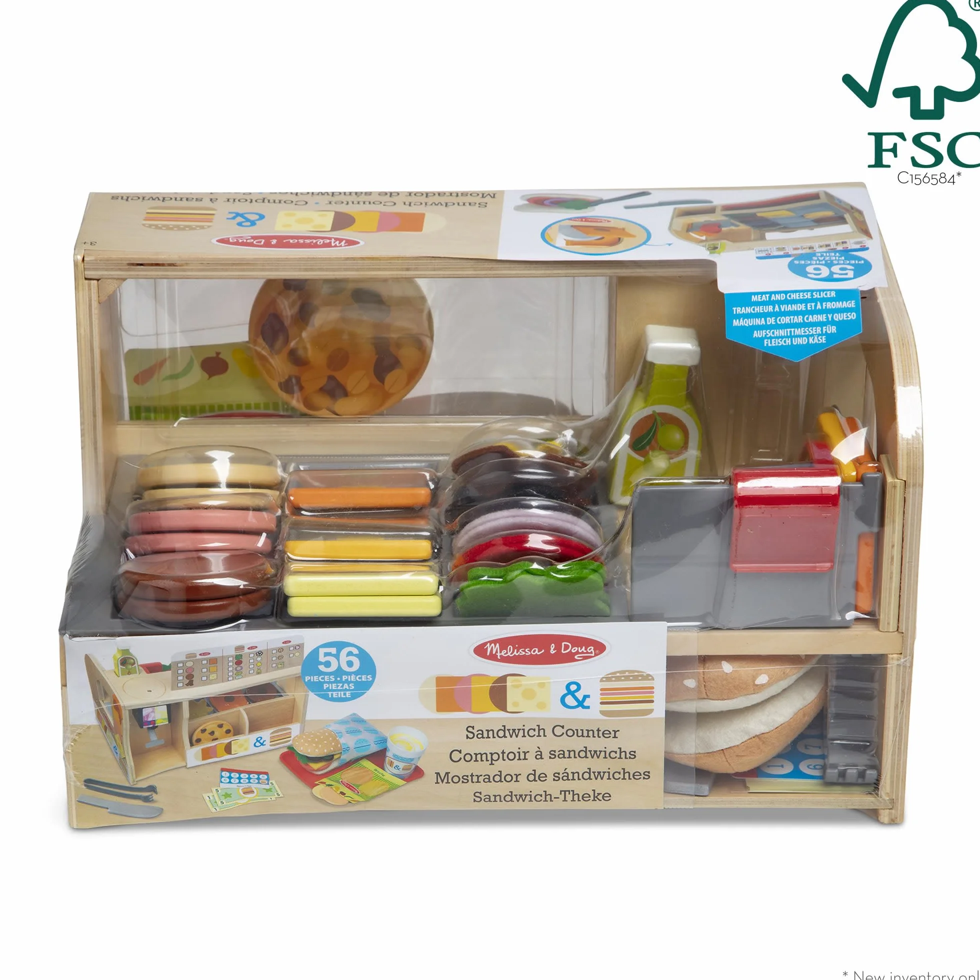 Melissa & Doug Sklep z kanapkami z ladą i akcesoriami, Zabawa w udawanie, Zabawkowe jedzenie, Zabawa kreatywna Montessori, Prezenty dla dzieci 3 4 5 lat, Prezent dla chłopca lub dziewczynki