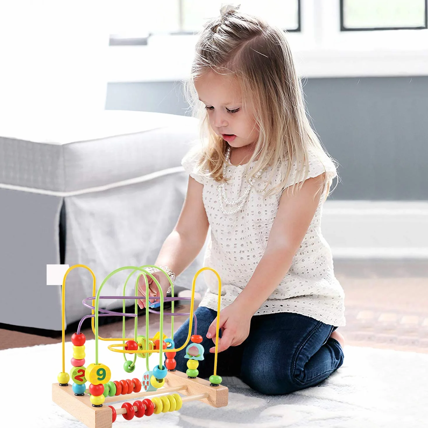 Jacootoys Drewniana pętla motoryczna na skuter, drewniana zabawka, ruchoma zabawka edukacyjna, zabawka dla dzieci