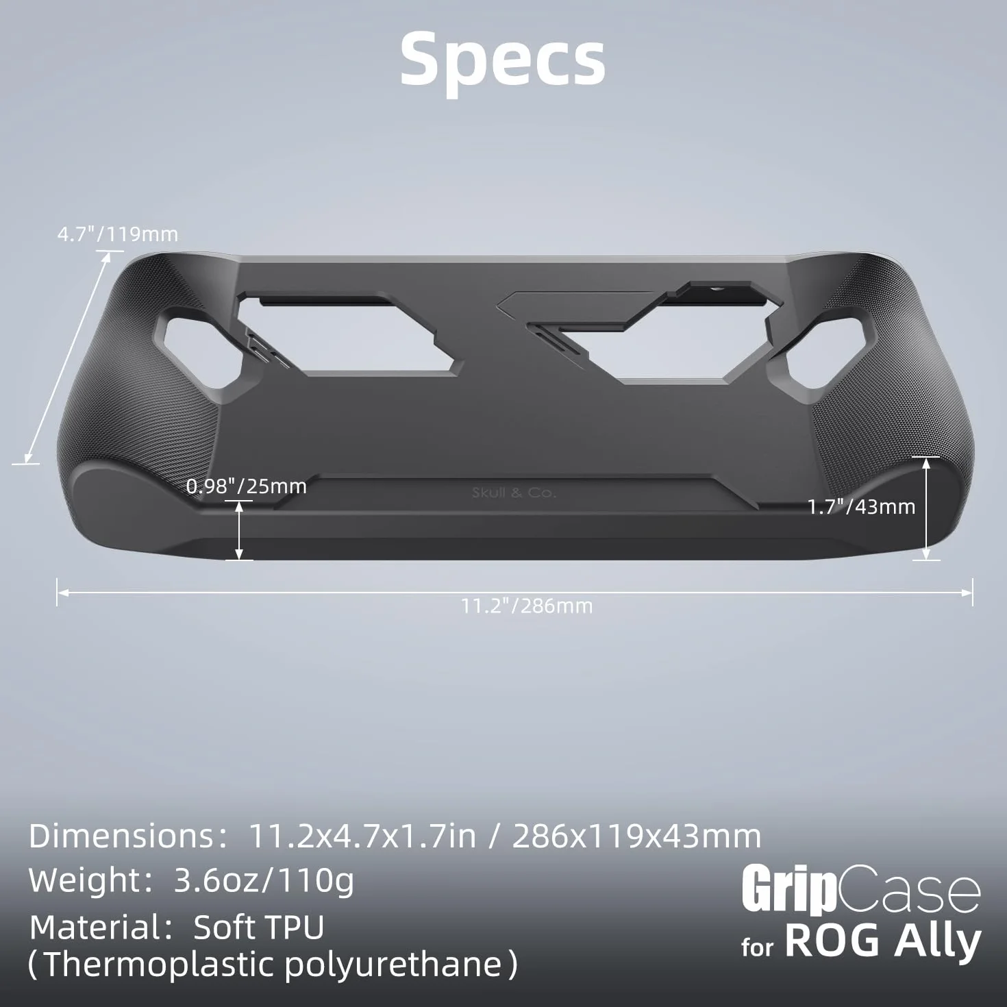 Skull & Co. GripCase Ally for ROG Ally: A Soft Protective Case with Textured Grips Full Protection and Stand, Absorption Non-Slip and Anti-Scratch Cover Design - Frosted Clear