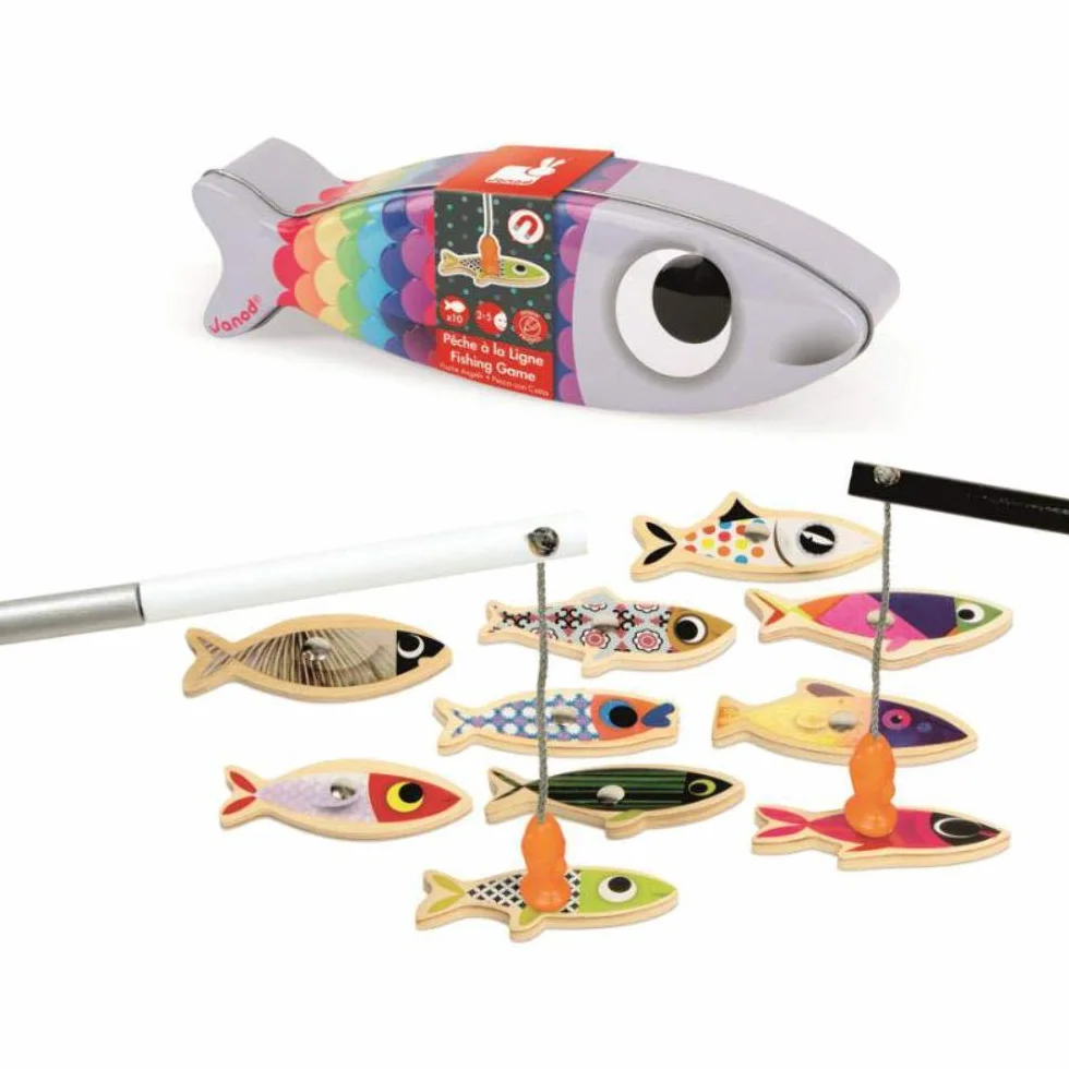 Janod Sardine Fishing Magnetyczna Gra Wędkarska Drewniana, Wielokolorowy, od 1 roku