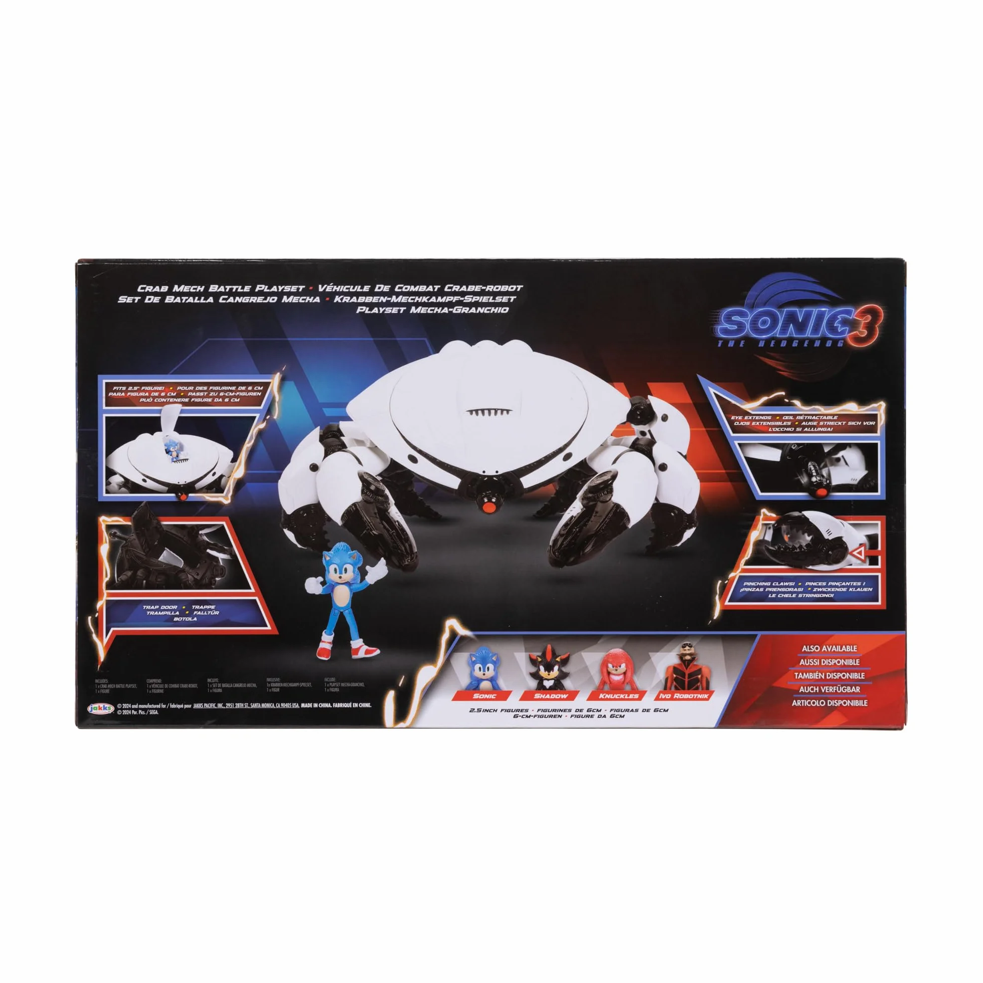 Sonic Movie 3 Crab Mech Battle Playset z figurką Sonic the Hedgehog 3 6,3 cm, oficjalnie licencjonowana zabawka kolekcjonerska z pazurami, ruchomymi nogami, przedłużającymi oko, idealna zabawka Sonic