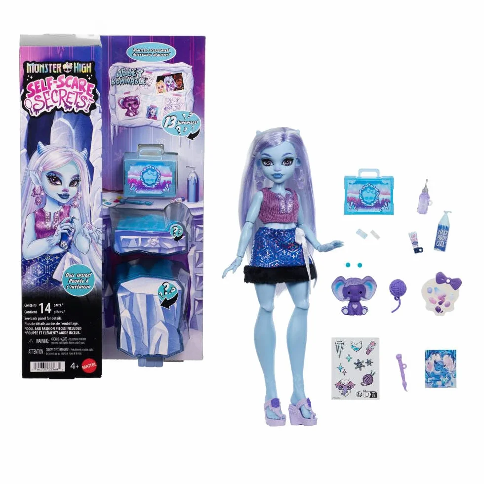 Monster High Straszyrelaks self-care Abbey Bominable Zestaw lalka i akcesoria-niespodzianki JHK44