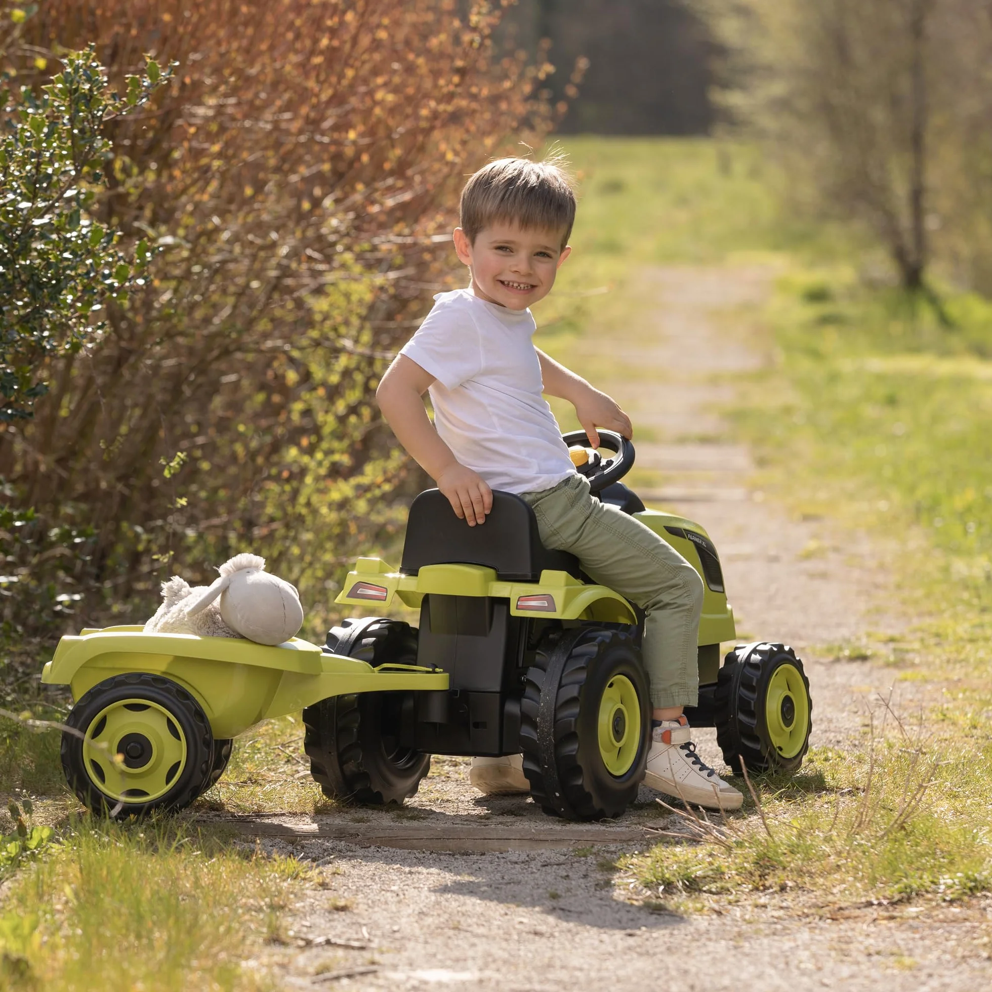 Smoby - Farmer XL Zielony Traktor + Przyczepa - Traktor na pedały dla dzieci - Regulowane Siedzenie - Kierownica z Klaksonem - Otwierana Maska - Od 3 Lat - Wyprodukowano We Francji