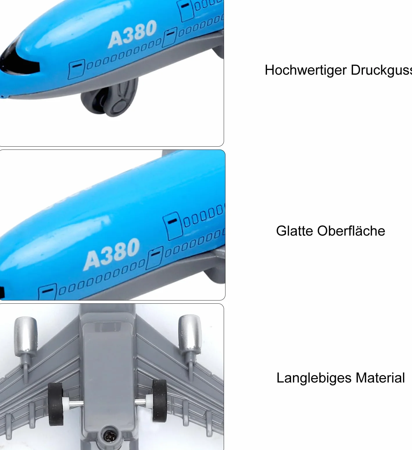 Airbus A380 zabawka do samolotu – mini metalowy model samolotu z funkcją wyciągania dla dzieci od 3 lat, plandeka powietrzna dla dzieci, idealna jako zabawka na lotnisku i prezent (długość 14 cm