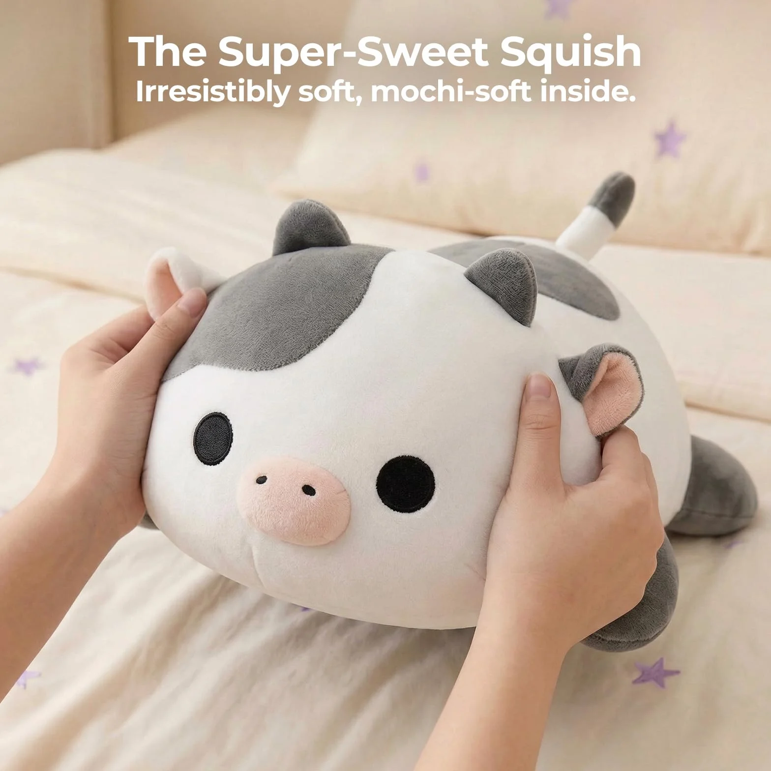 Mewaii Słodka pluszowa poduszka w kształcie krowy, pluszowe zwierzątka Kawaii, biała krowa pluszaki, pluszowa poduszka dla dzieci i dziewczynek (33 cm)