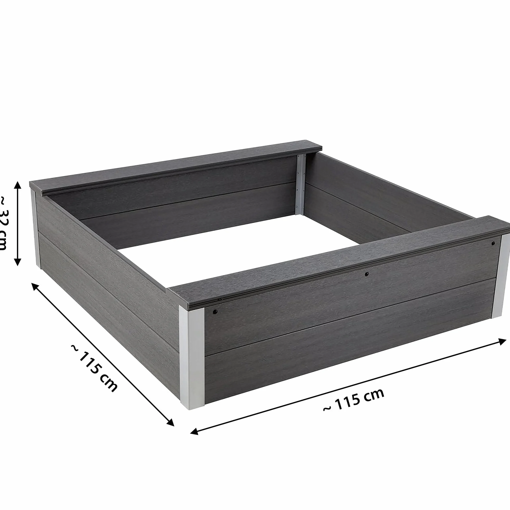 dobar® Piaskownica z odpornego na warunki atmosferyczne WPC – piaskownica do zabawy w ogrodzie – 115 x 115 x 30 cm – antracytowa