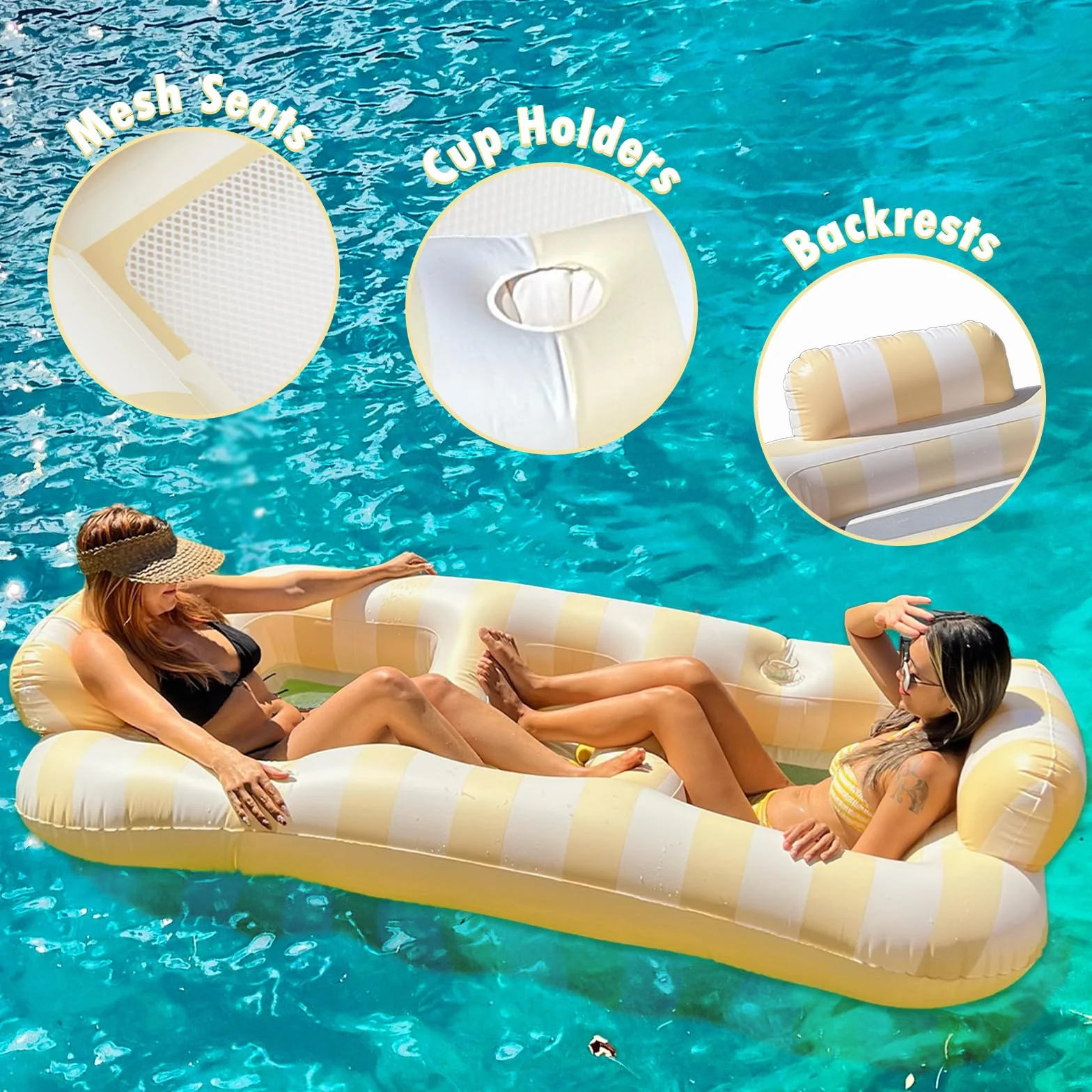 Float Joy Materac dmuchany do basenu, XL, dla 2 osób, duży materac dmuchany, dla dorosłych, nadmuchiwany hamak wodny, opalanie, basen, wyspa kąpielowa, wyspa do pływania, zabawka, materac wodny