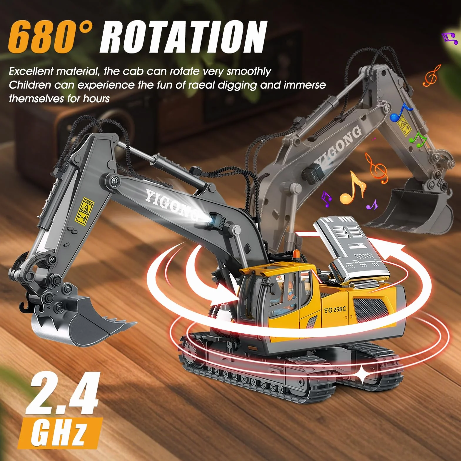 Koparka zdalnie sterowana RC pojazd budowlany ok. 40 cm, koparka piaskowa z dźwiękiem i światłem, obrót o 680°, zabawka dla dzieci, wózek budowlany, zabawka edukacyjna od 3 lat