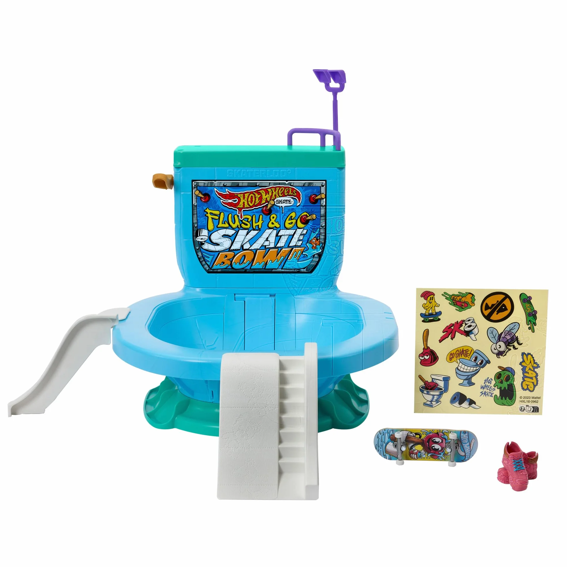 Hot Wheels Skate Odjazdowa muszla Zestaw z 1 wyjątkową deskorolką do jazdy palcami i parą butów na palce, HXL16