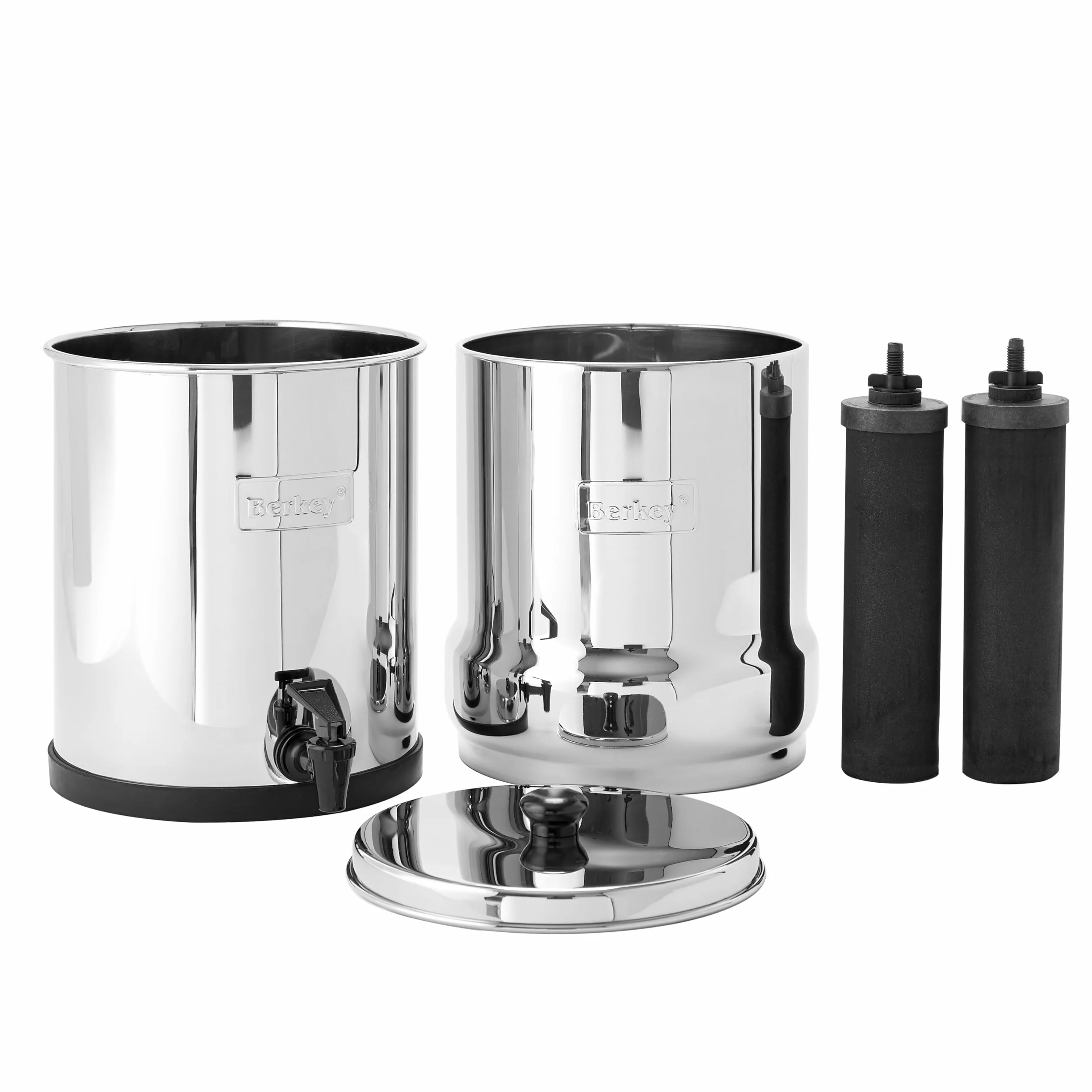 Big Berkey grawitacyjny system filtrowania wody na blacie ze stali nierdzewnej 2,25 l z 2 autentycznymi czarnymi elementami Berkey BB9-2