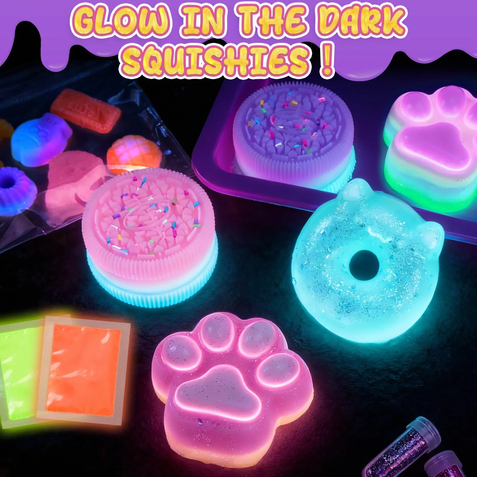 Highttoy Zestaw do tworzenia świecących w ciemności Duży Zabawek Squishy, 480ml 1:1 płynny silikon AB mieszany w stosunku 1:1 gumowe zabawki squishy z 9 foremkami i akcesoriami