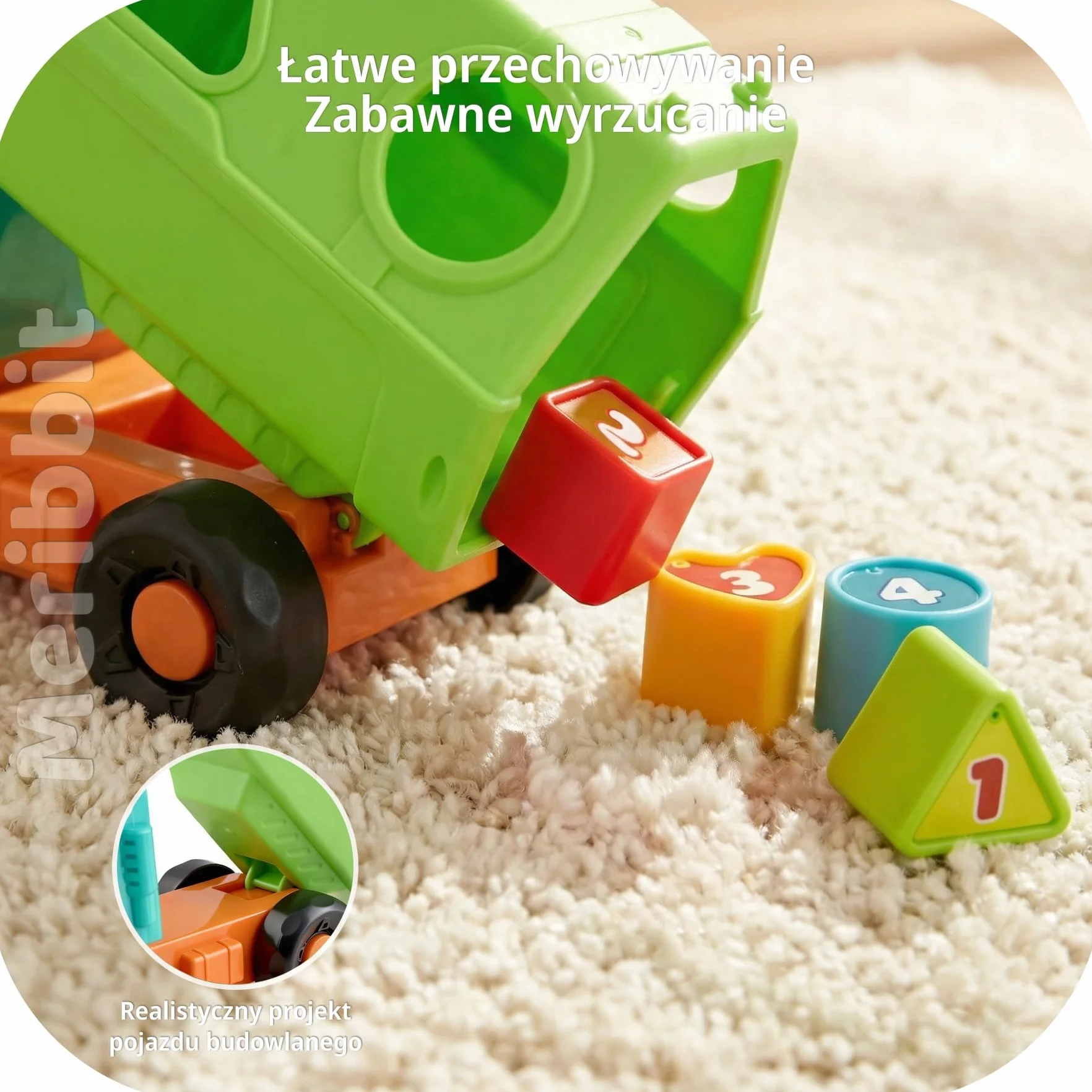 Montessori Zabawka Ciężarówka Wywrotka dla Dzieci 1-3 Lat, Pojazd Sensoryczny z Światłami i Dźwiękami, Sortowanie Kształtów, Zabawka do Ciągnięcia dla Chłopców i Dziewczynek, Edukacyjne