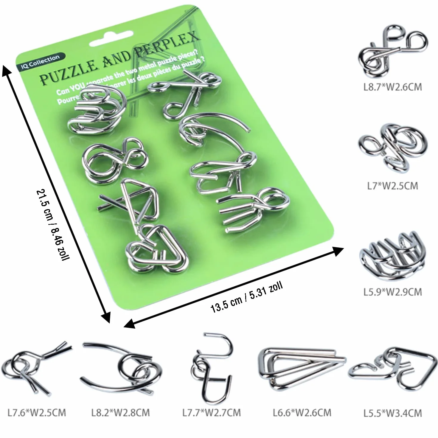 Qanmua Zestaw 24 sztuk do gry w logiczne układanki, 3D metalowe puzzle IQ dla dzieci, dorosłych i studentów - gry rozwijające cierpliwość i pierścienie puzzle jako prezenty