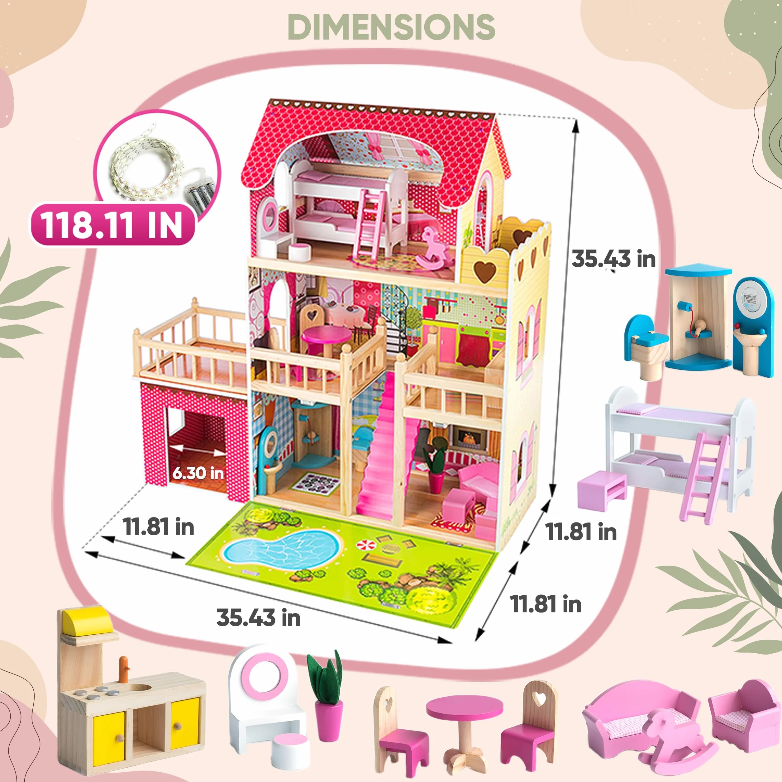 Kinderplay Gs0020 Drewniany Domek Dla Lalek