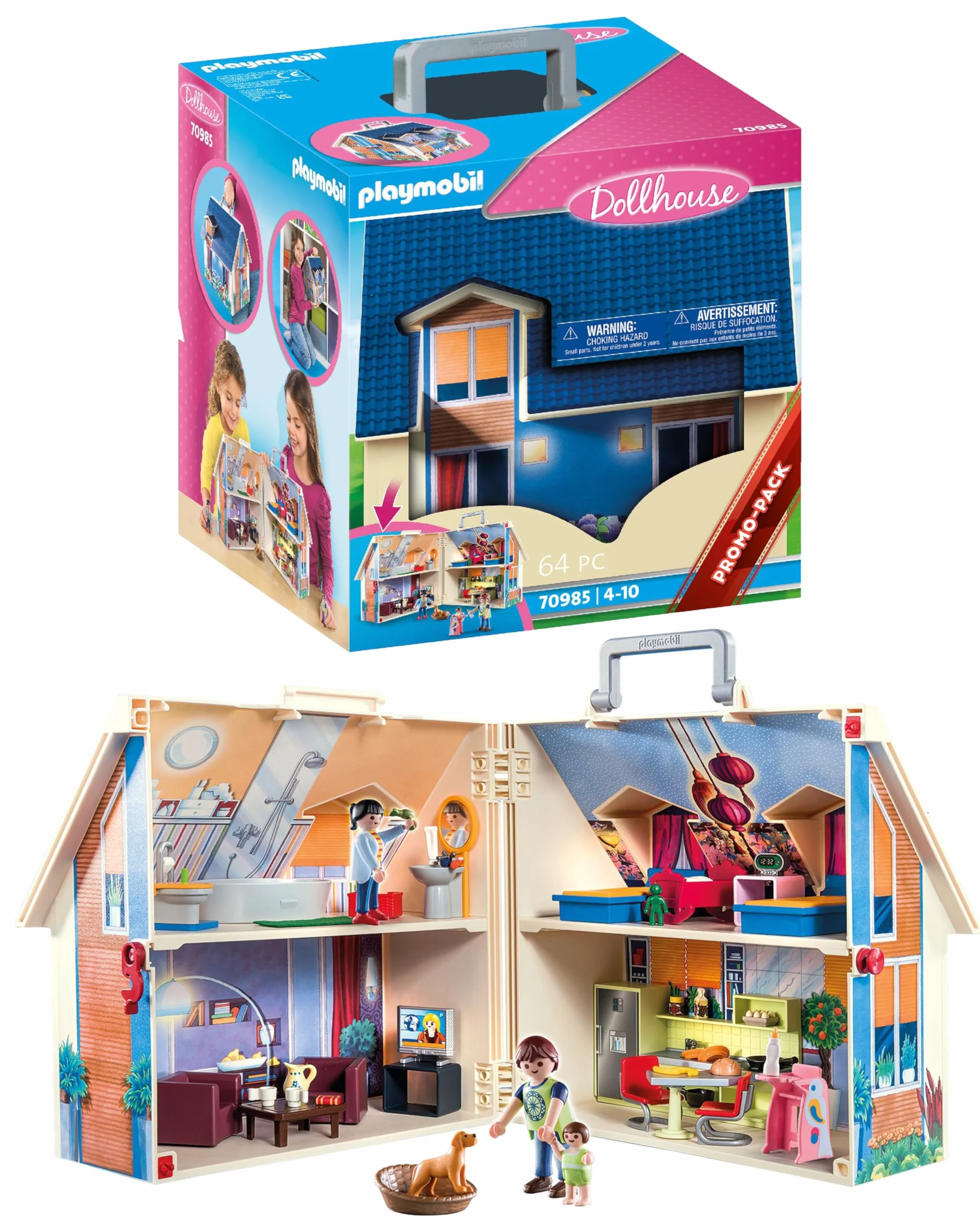 PLAYMOBIL Dollhouse 70985 Przenośny domek dla lalek, do złożenia i zabrania ze sobą, z wieloma dodatkami, od 4 lat