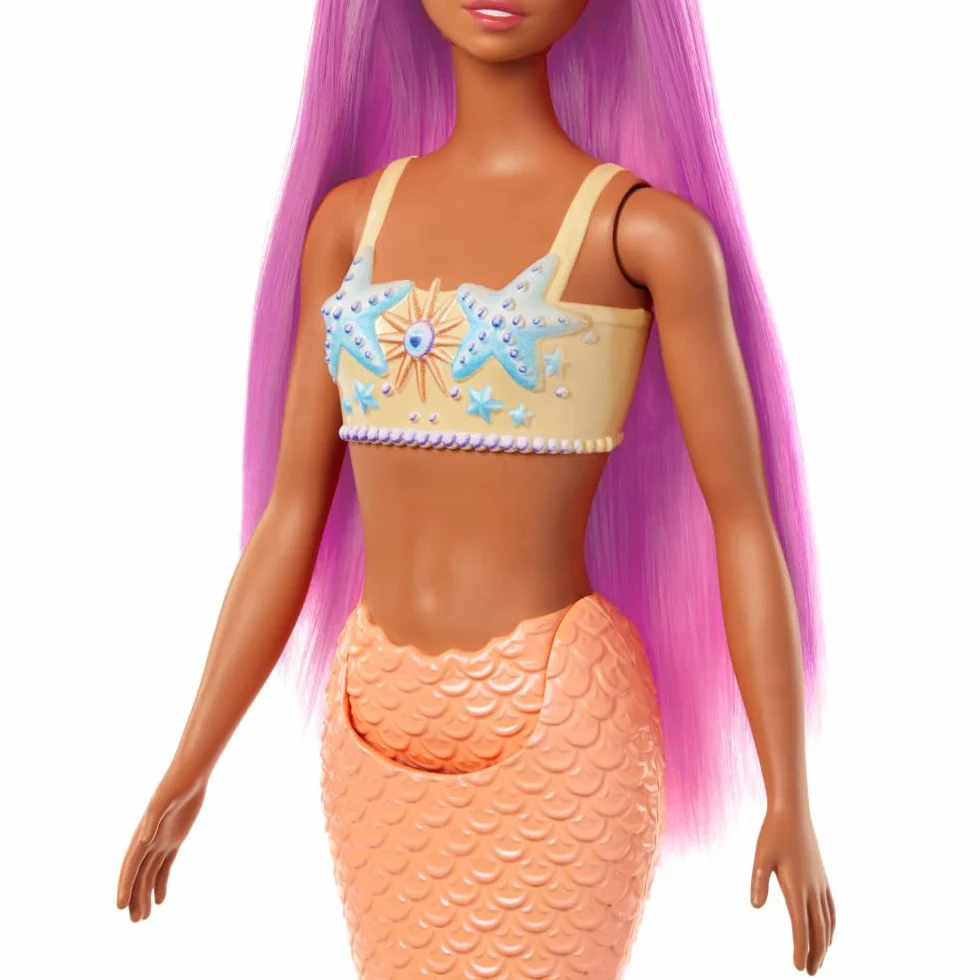 Barbie Mermaid Doll with Pink Fantasy Hair and Headband Accessory, Toy with Starfish-Inspired Bodice and Soft Orange Tail, HRR05