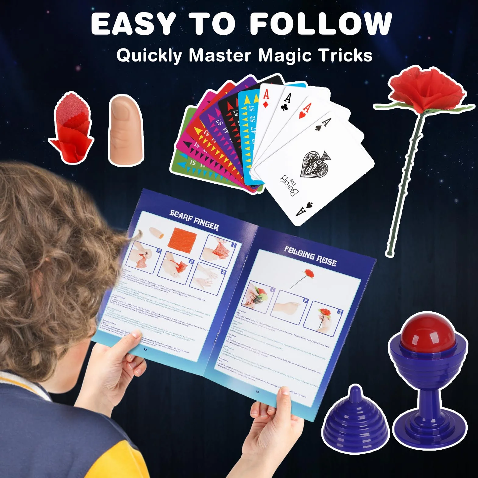 DINORUN Magiczne sztuczki - magiczny zestaw dla dzieci z magicznym kapeluszem i magiczną różdżką i instrukcją dla dzieci, zabawki dla 6, 7, 8, 9, 10, 11, 12 lat, prezenty dla chłopców, dziewcząt, 75+