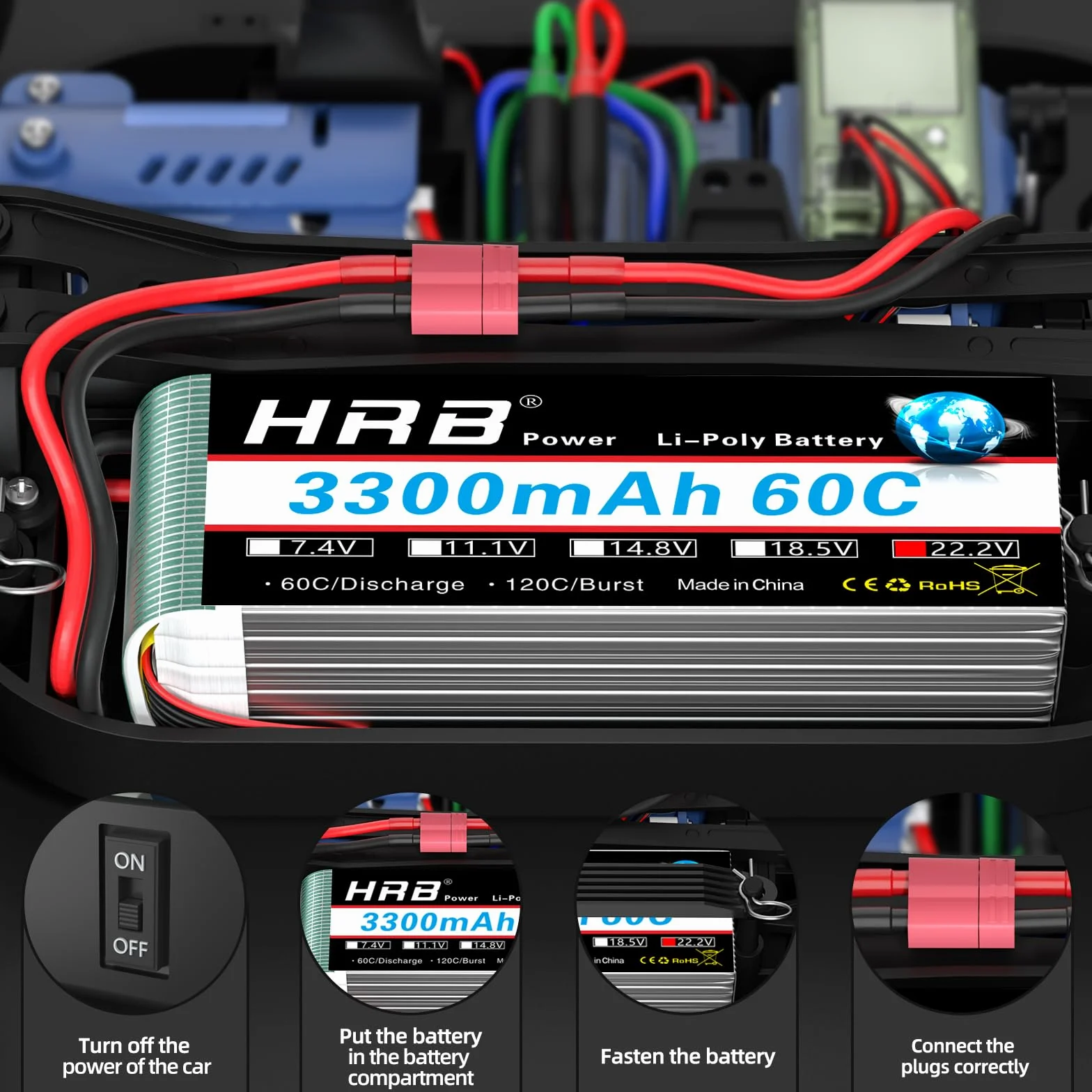 HRB 2 opakowania 6S 3300mAh 22,2 V 60C LiPo Akumulator z wtyczką do samochodów RC Car Boat Truck Heli Airplane (Dean T)