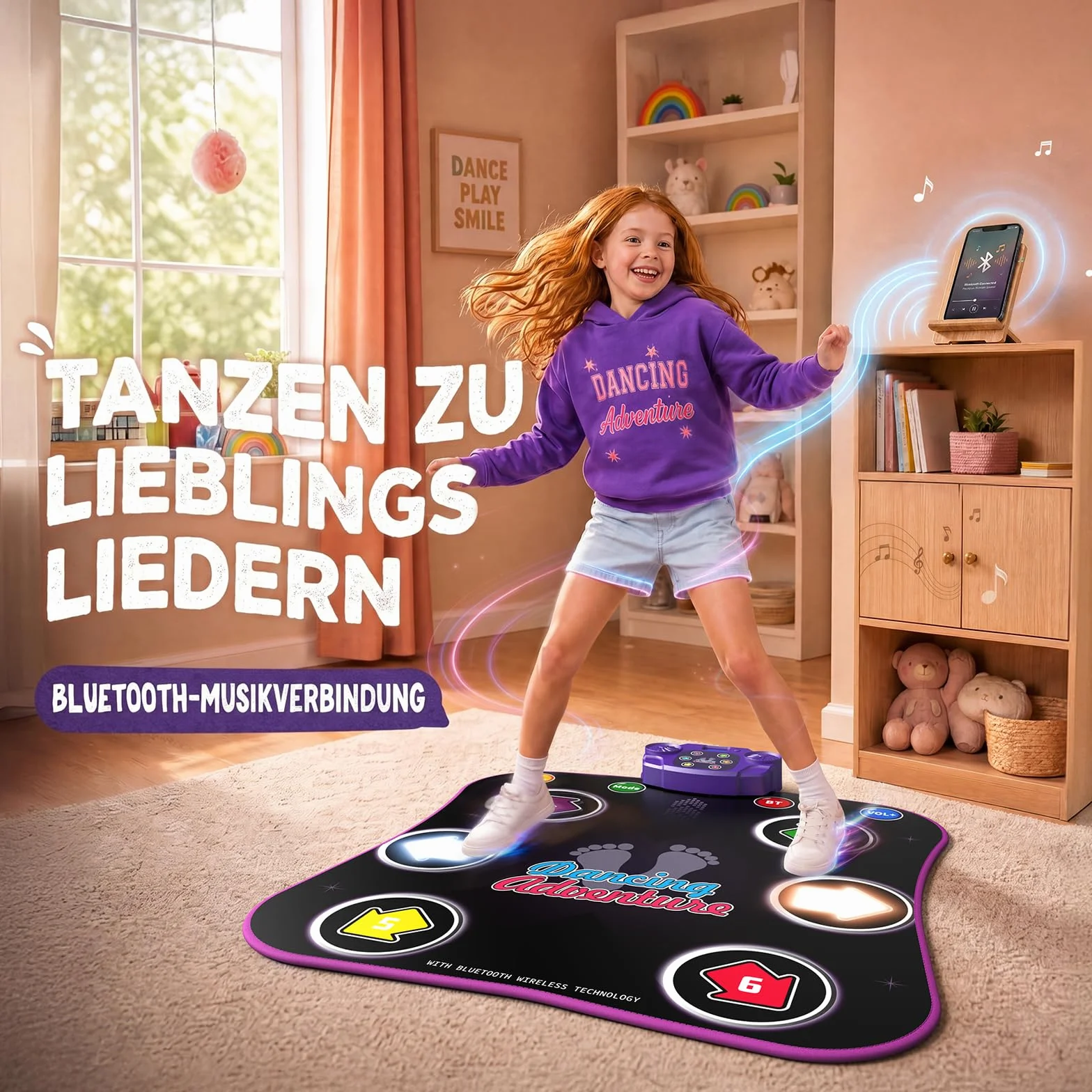 Hot Bee Mata do tańca dla dziewczynek dzieci 4, 5, 6, 7, 8, 9 lat, prezenty - mata do tańca muzycznego z Bluetooth, zabawki