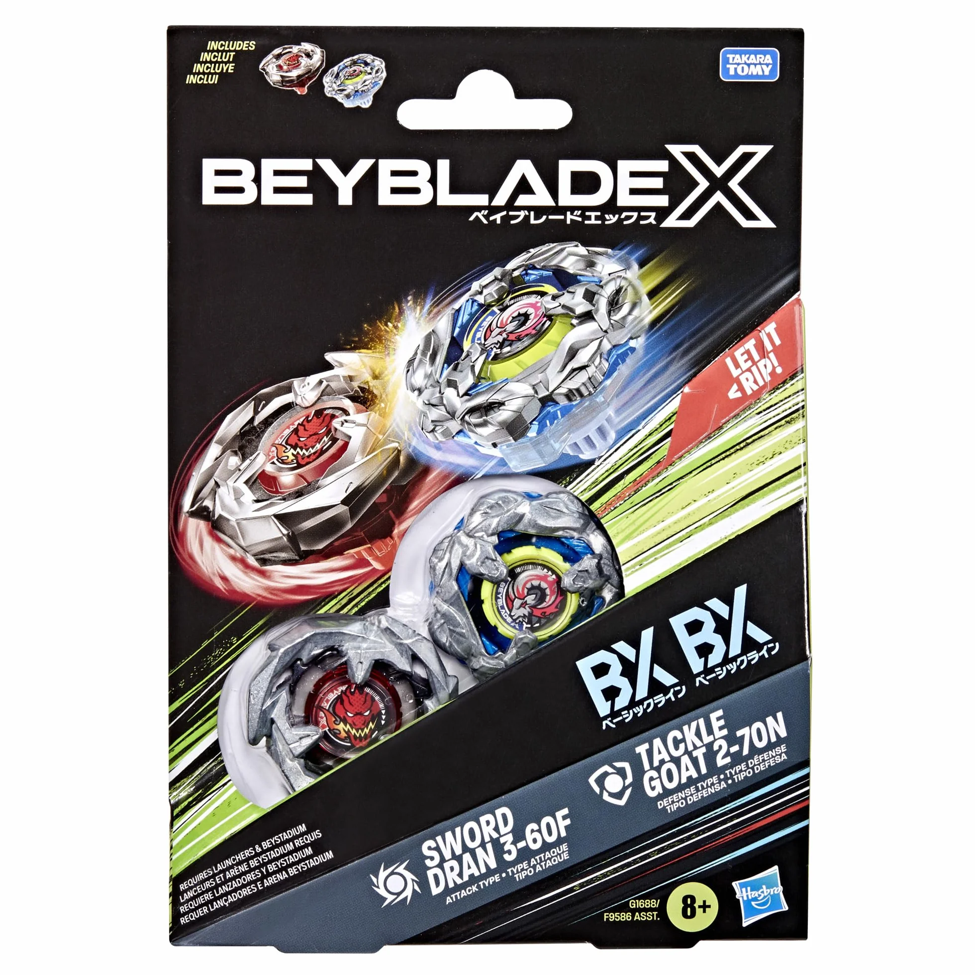 Dwupak bączków Beyblade X Tackle Goat 2-70N i Sword Dran 3-60F