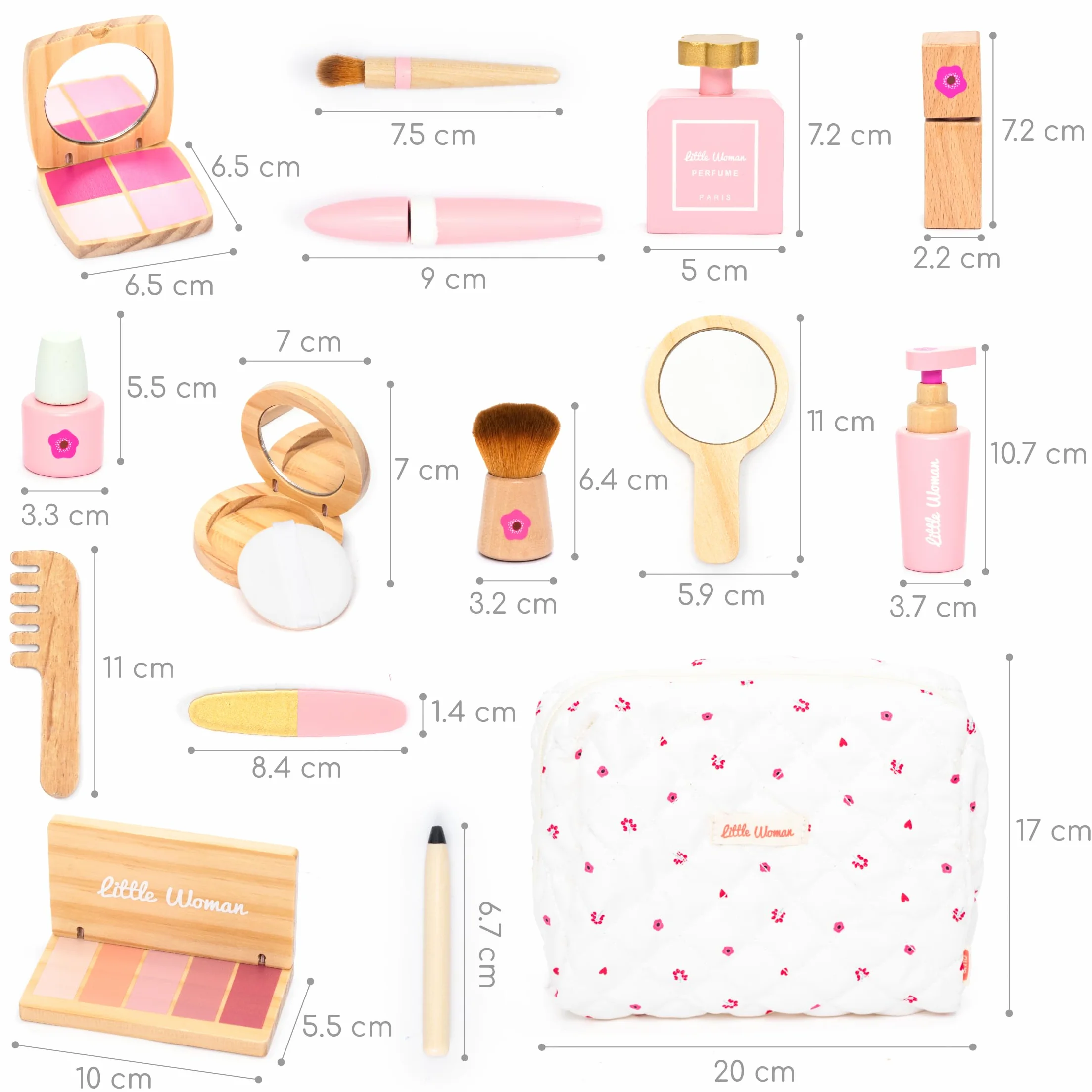 UMU® zestaw do makijażu dla dzieci z drewna – zestaw kosmetyczny i do makijażu z kosmetykami, pomadką do ust, perfumami, pudrem i torebką kosmetyczną – zabawka do makijażu dla dziewczynek od 3, 4, 5