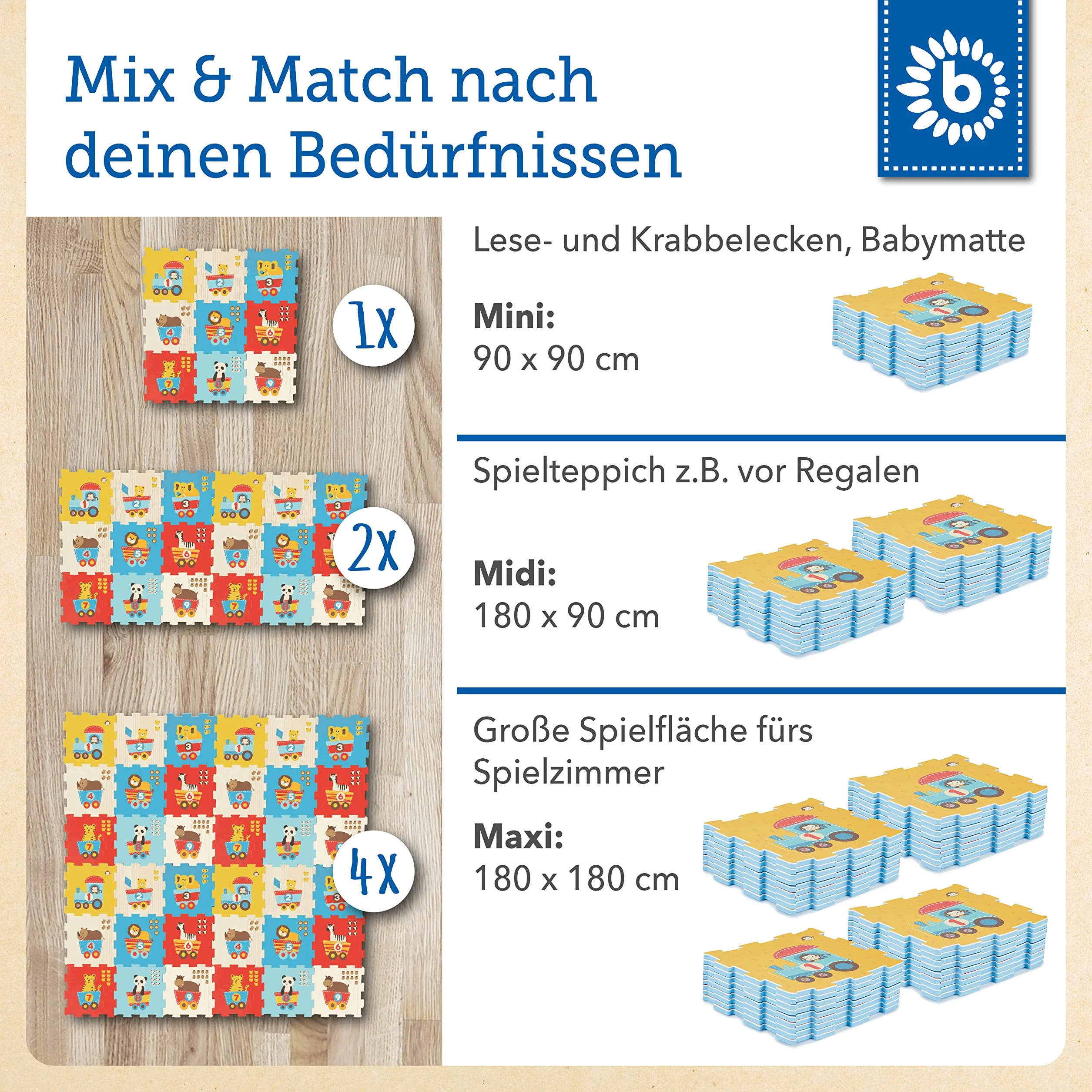 Mata do puzzli Bieco, 19 sztuk | Mata do zabawy dla dziecka | XXL puzzle | Raczkówka dla dzieci | Naucz się liter | Zagraj w dywan chłopca