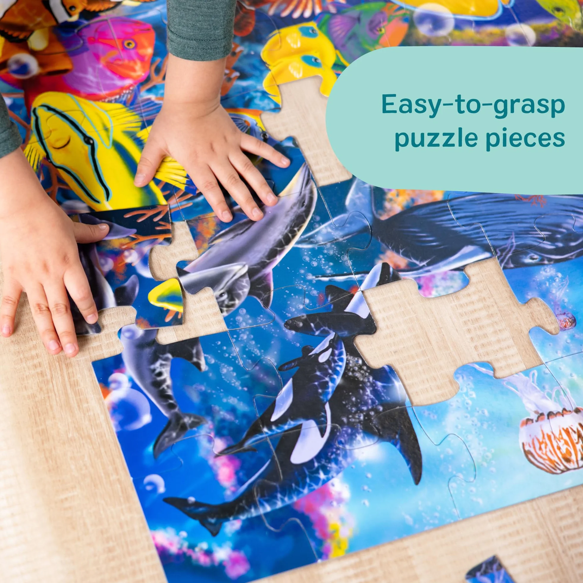 Melissa & Doug Underwater Ocean Floor Puzzle (48 pcs, 2 x 3 feet) Toddler Floor Puzzle, Ocean Animals Puzzle for Kids 3+ - FSC-Certified Materials