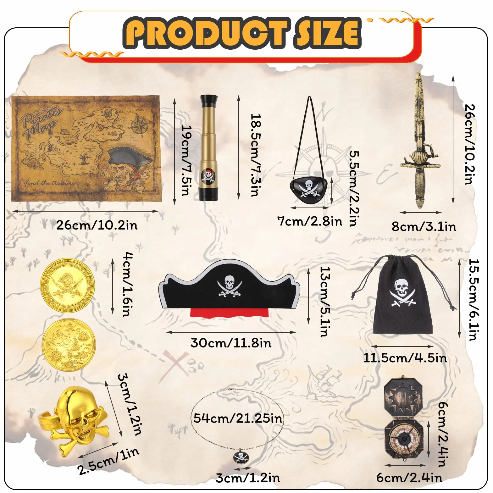 29 sztuk akcesoria do kostiumów piratów, kapeluszy, naszywki, motyw pirackiego oka kompasu, naszyjnika, monety, mapa, kostium kapitana pirata, na karnawał dla chłopców, dziewcząt