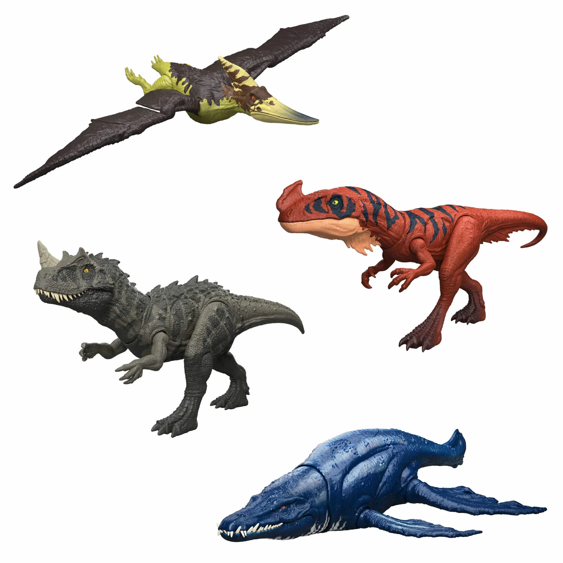 Mattel Jurassic World Afrowenator Ryczący dinozaur Figurka dinozaura, wielokierunkowy atak paszczą i dźwięk, zabawka interaktywna do ustawiania w różnych pozach, dinozaur zabawka dla dzieci 4+, JKL76