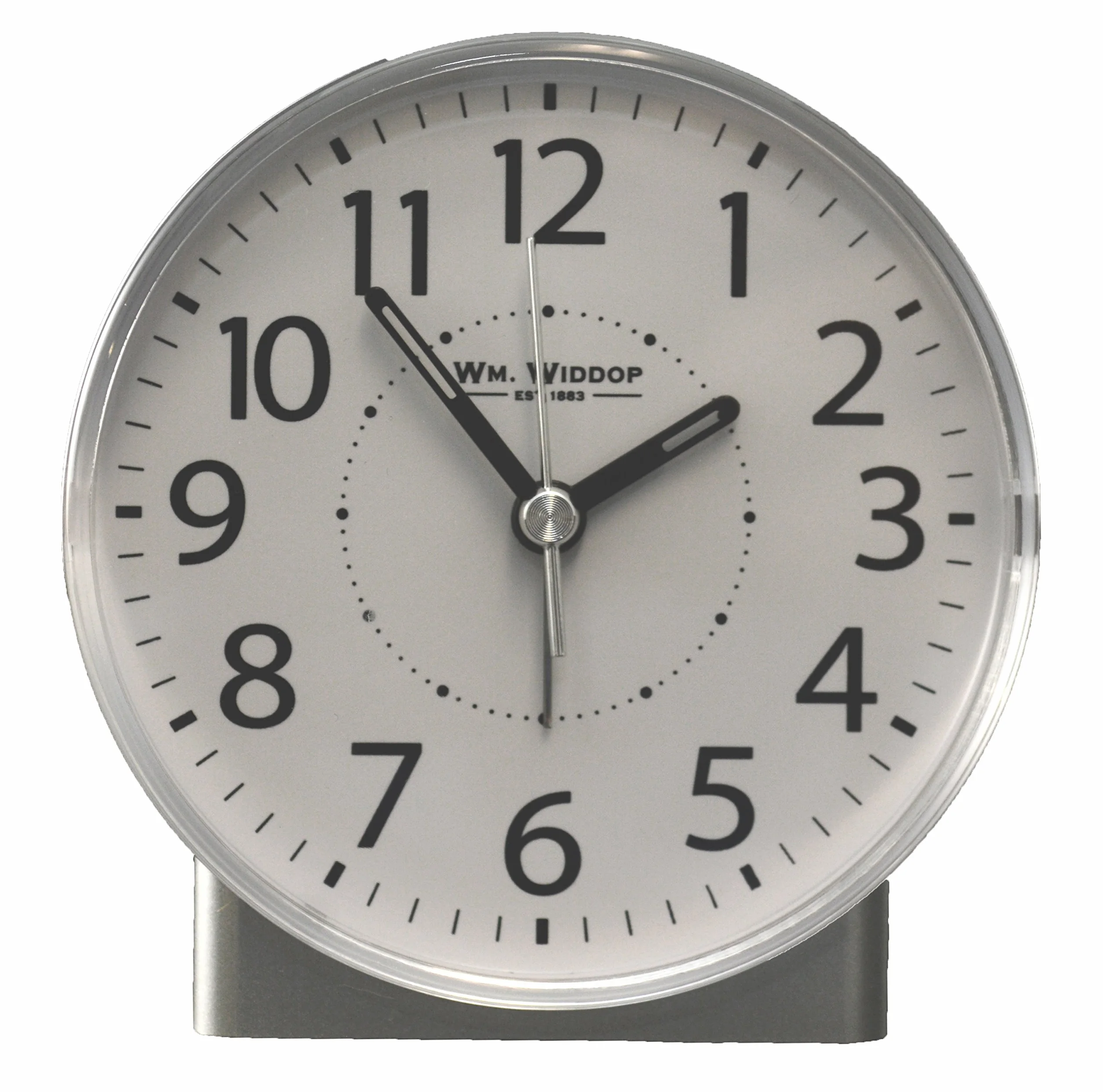 White Alarm Clock with Silent Sweep No Ticking Feature Plus drzemka, Auto Shut off & Light by Widdop Bingham