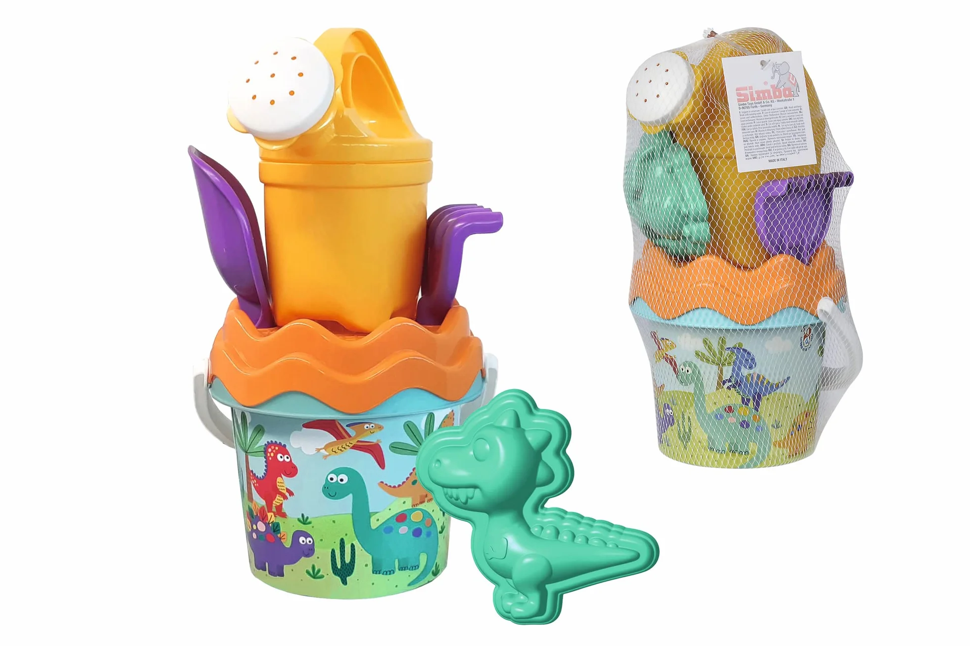 Dino Baby zestaw wiaderek, zabawka do piasku, 6 części, wiadro, sitko, forma do piasku, szufla, grabie, odlew, 11 cm, śr.: 14 cm, od 10 miesięcy