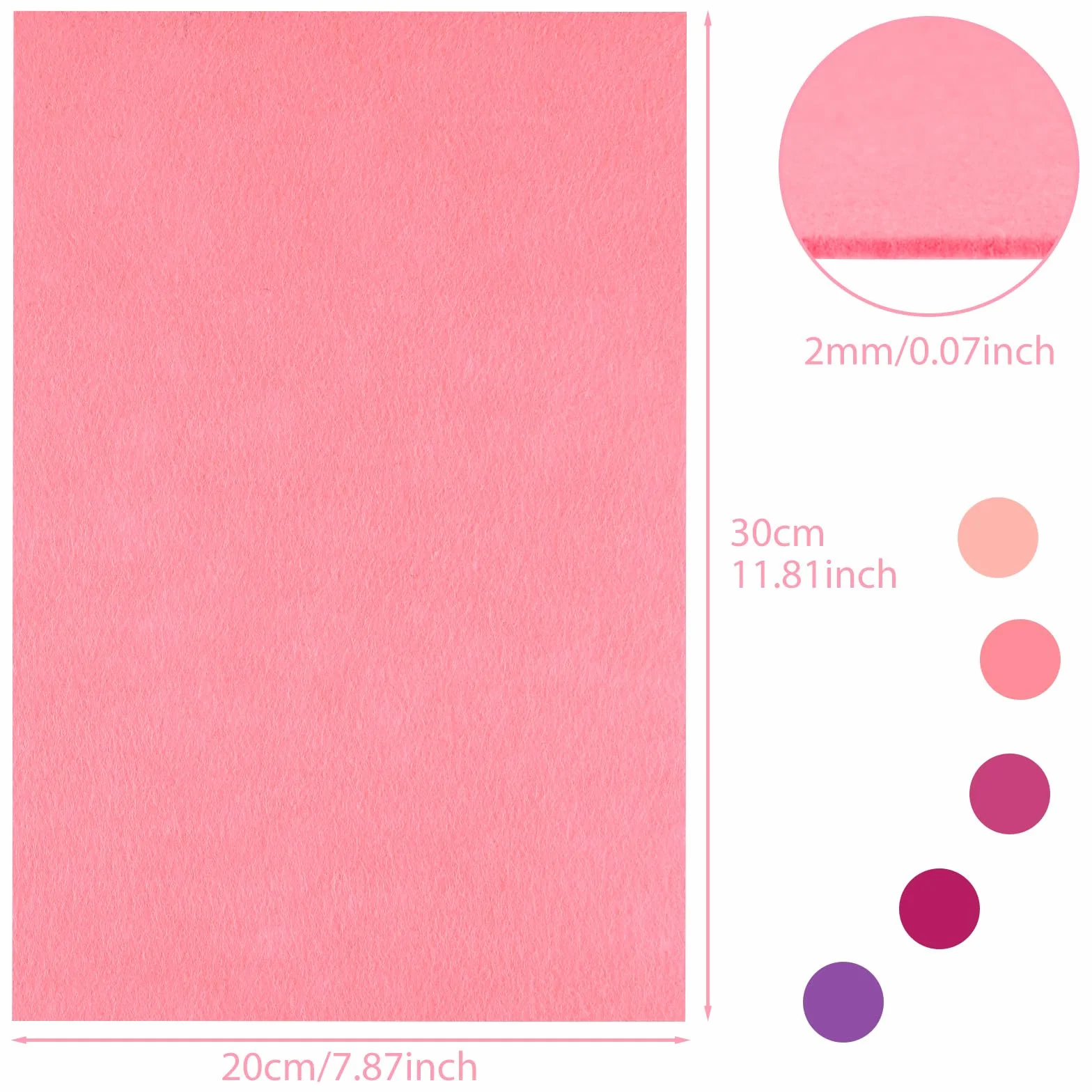 NEBURORA Arkusze filcowe o grubości 2 mm, 20 szt. sztywnego filcu do prac ręcznych, różowy filc do patchworku, szycia i majsterkowania (różowa seria)